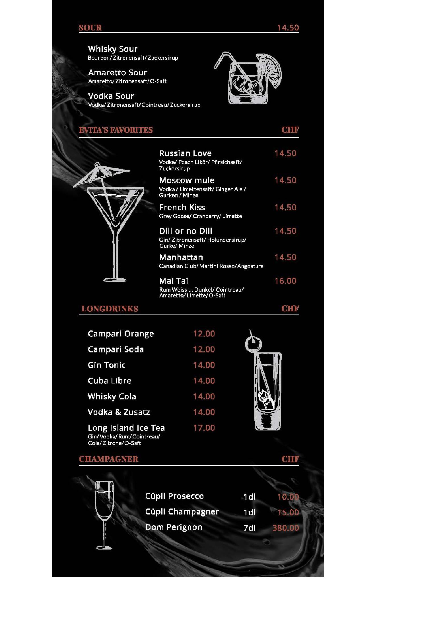 Speisekarte Evita Bar & Club in Wetzikon, Seite 6