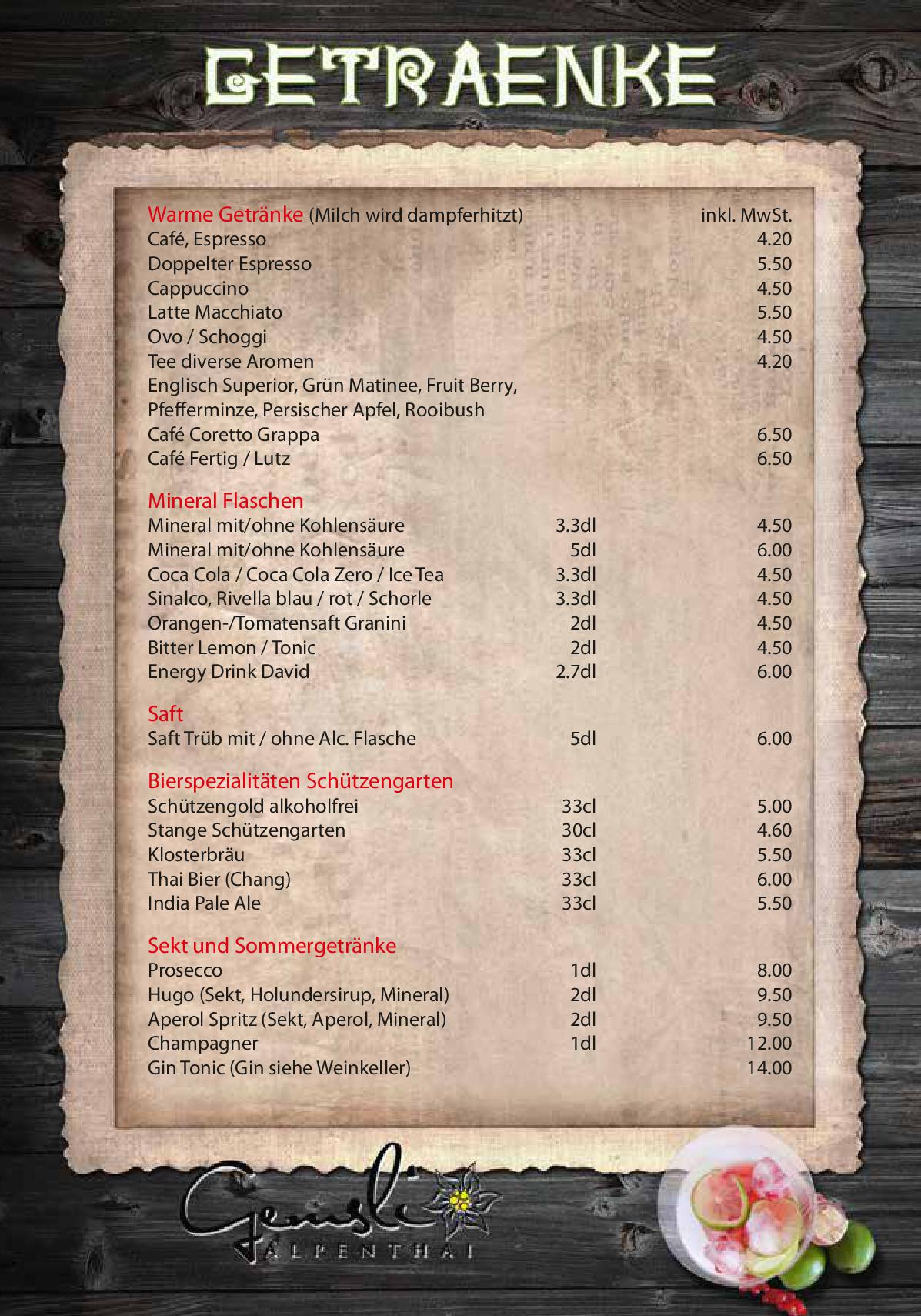 Speisekarte Gemsli Alpenthai in Altstatten, Seite 11