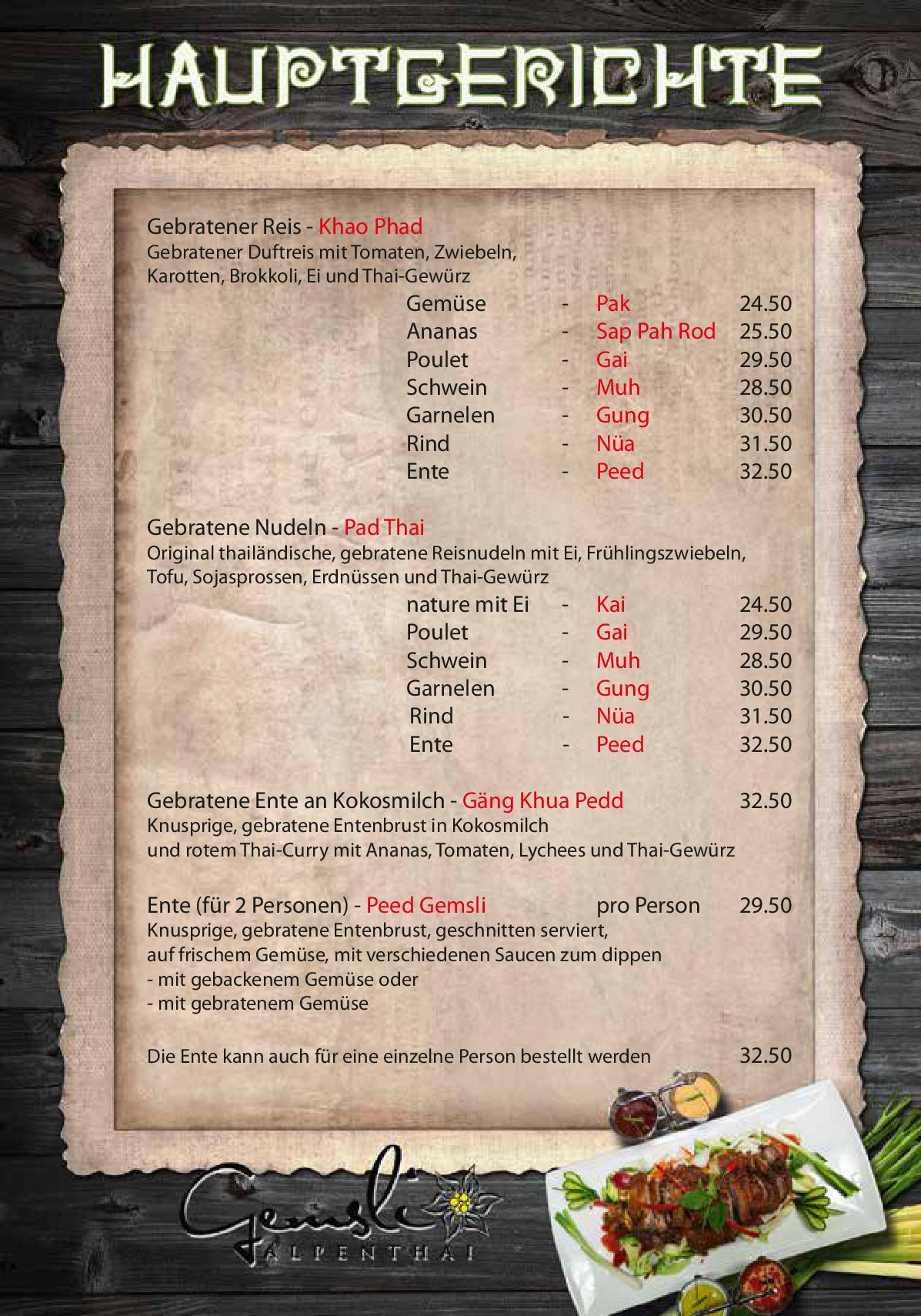 Speisekarte Gemsli Alpenthai in Altstatten, Seite 1