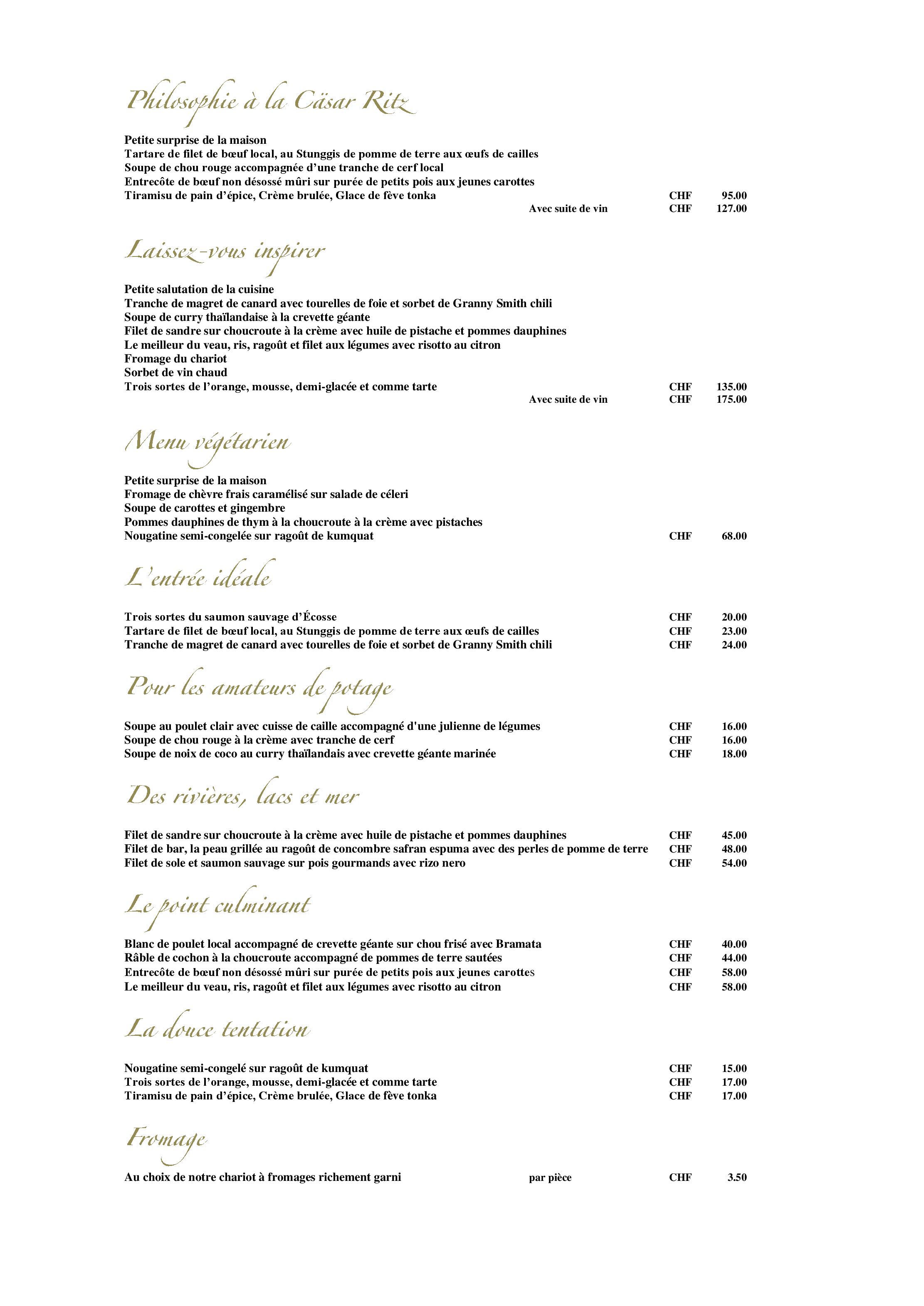 Speisekarte Restaurant Castle in Blitzingen, Seite 1