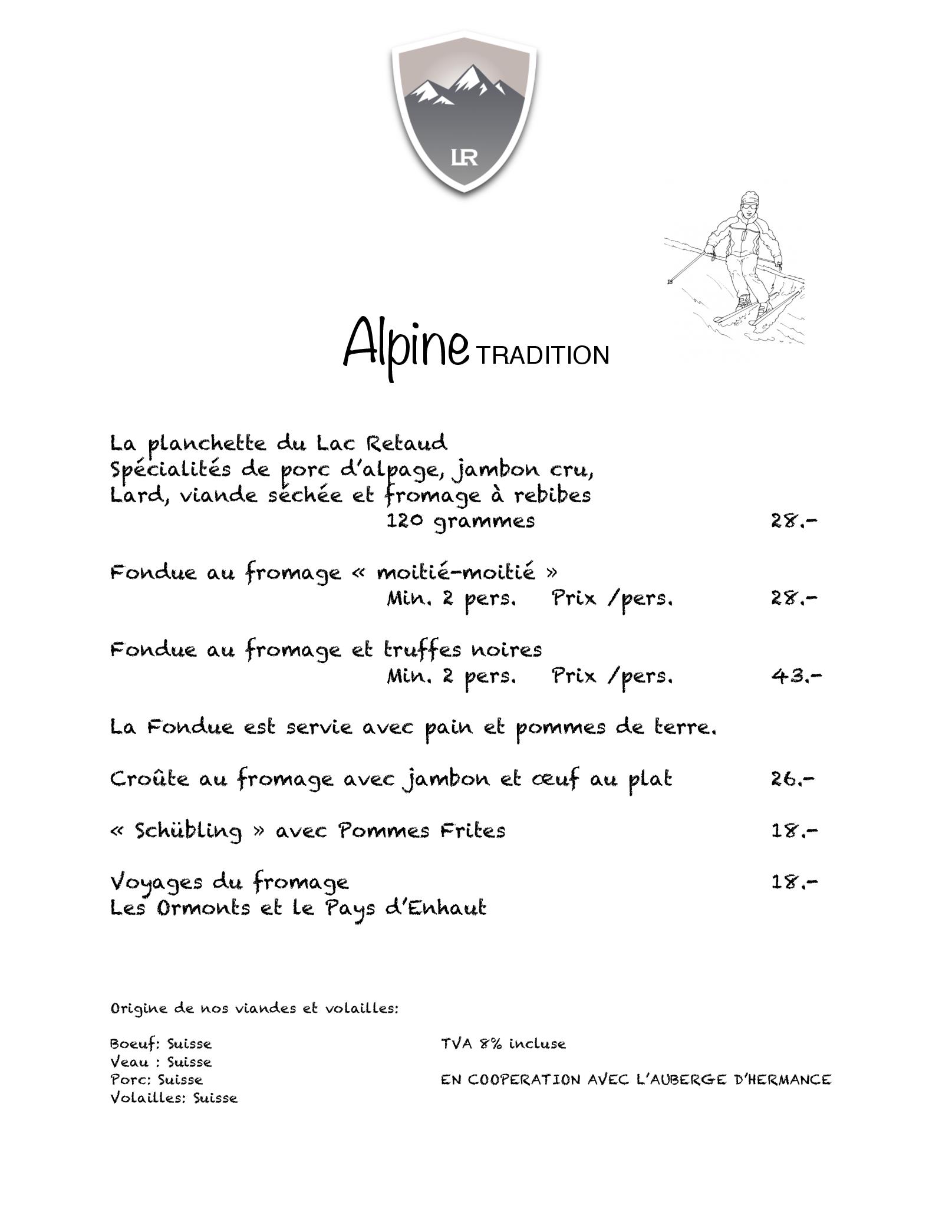 Speisekarte Hotel - Restaurant du Lac Retaud in Les Diablerets, Seite 2