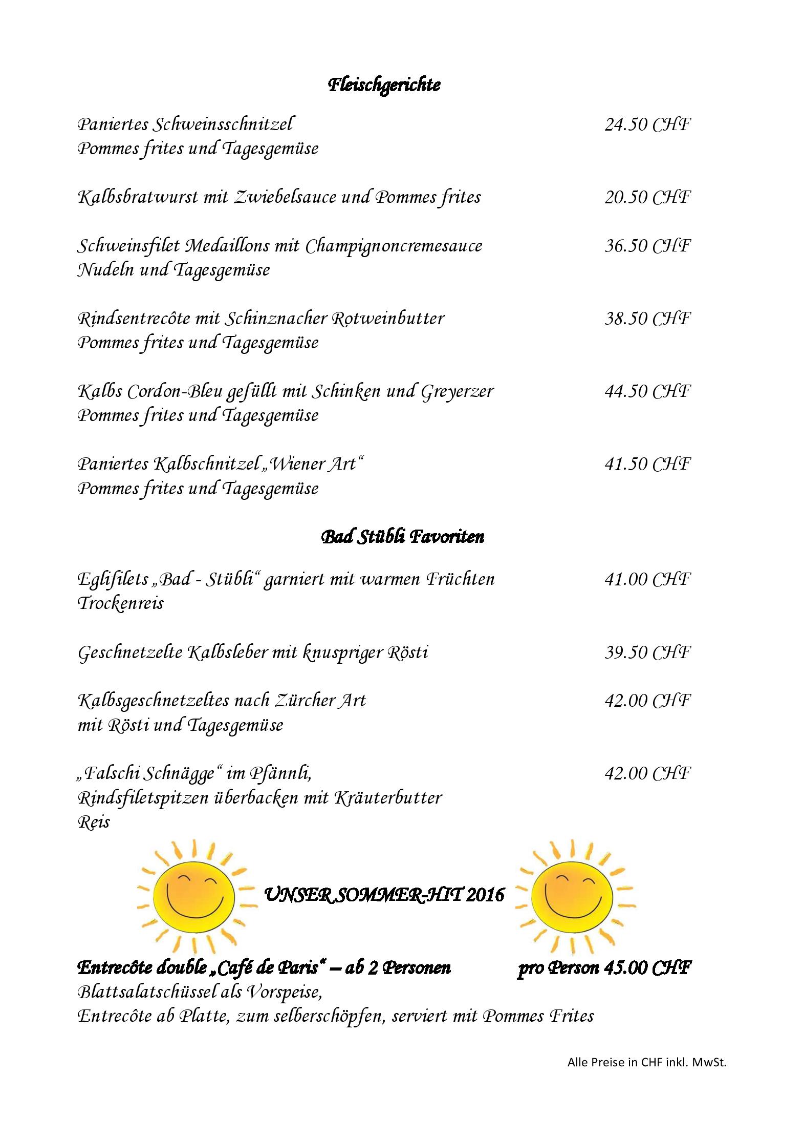 Speisekarte Bad-Stubli in Schinznach Bad, Seite 3