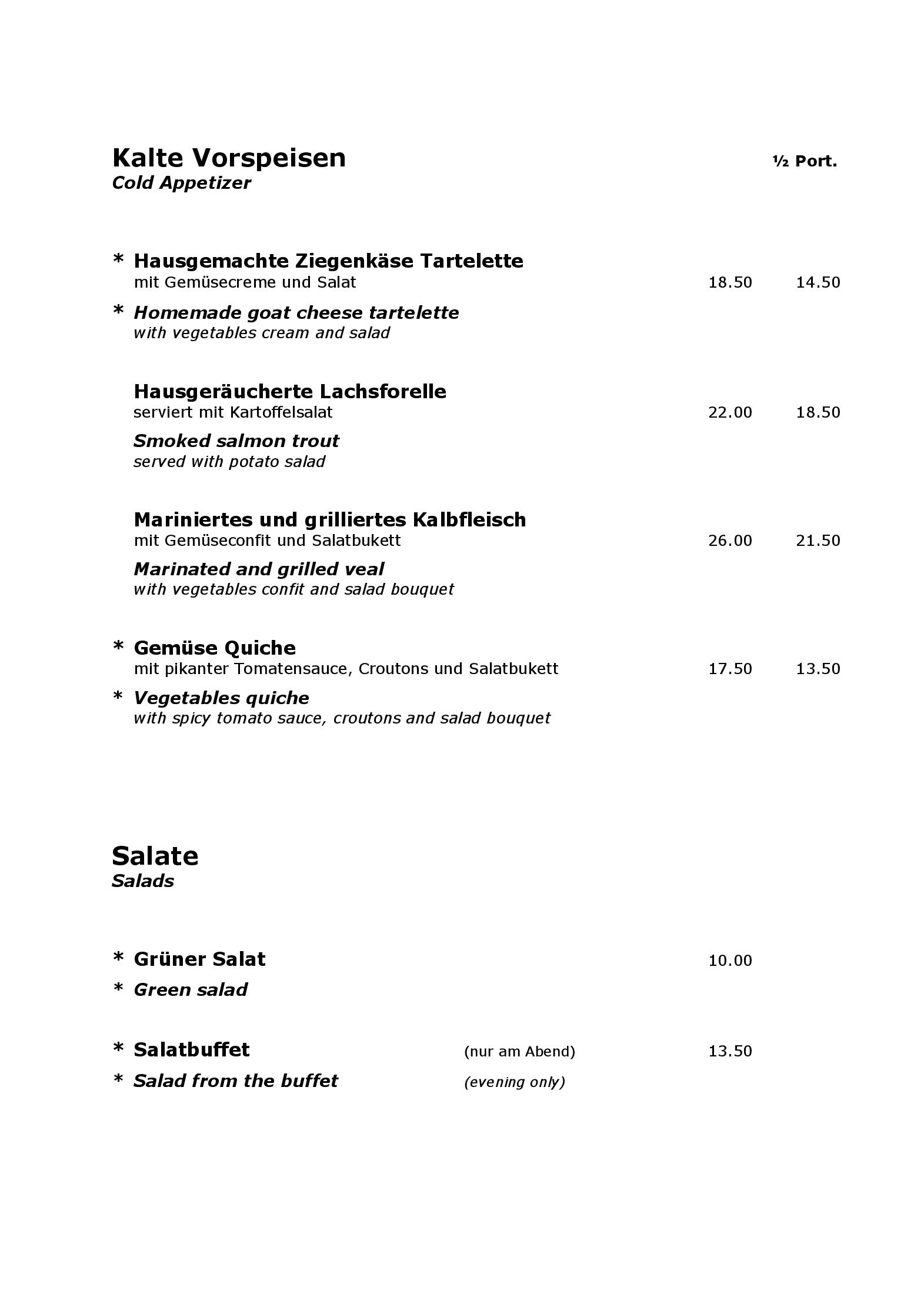 Speisekarte Hotel Bodmi in Grindelwald, Seite 2