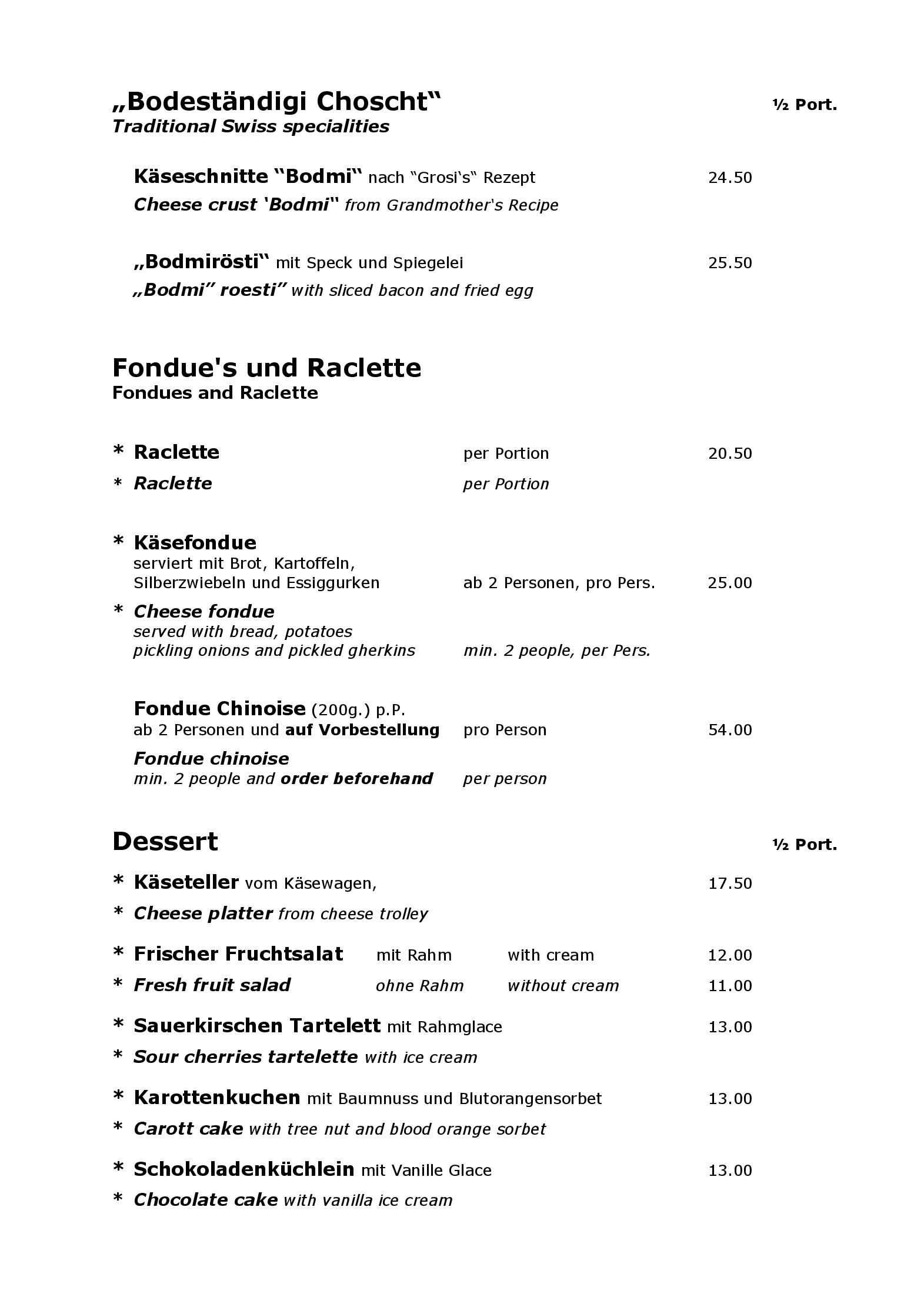 Speisekarte Hotel Bodmi in Grindelwald, Seite 6