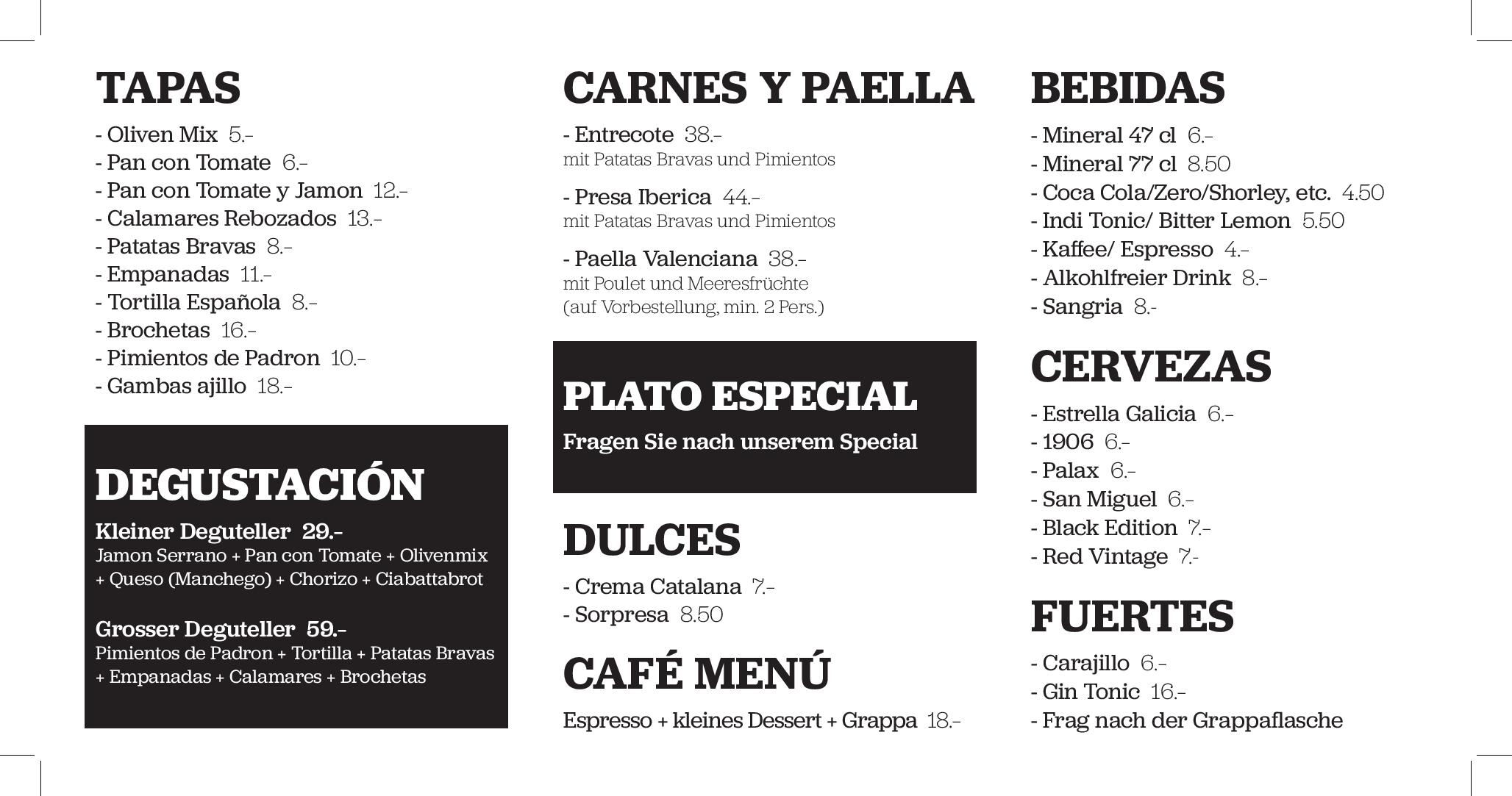 Speisekarte Vino Y Más in Chur, Seite 1