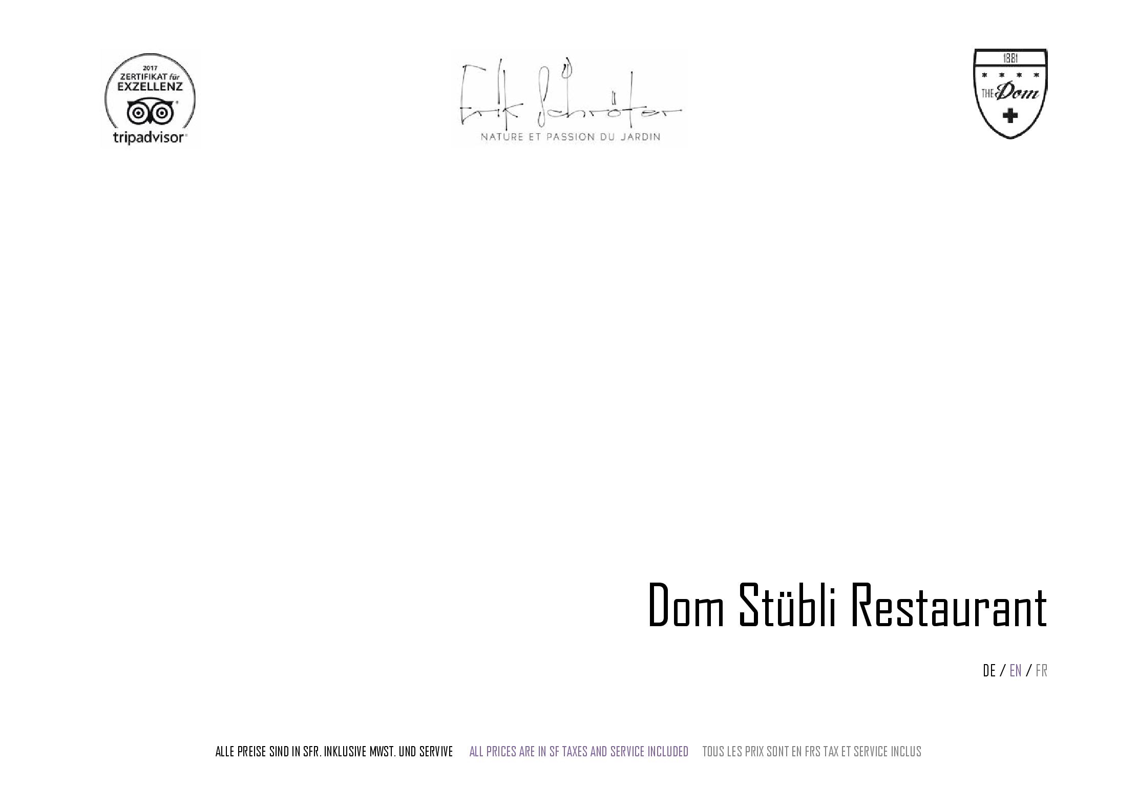 Speisekarte Dom Stübli in Saas Fee, Seite 1