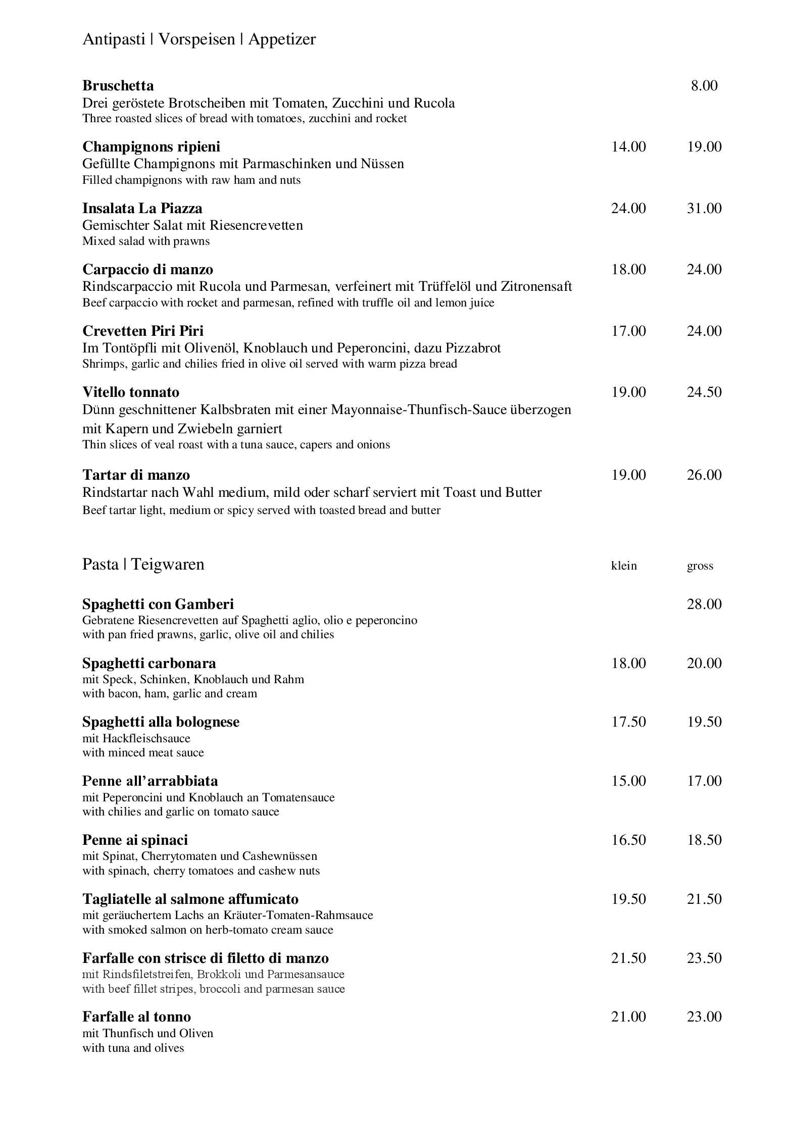Speisekarte Ristorante Pizzeria 'La Piazza' in Niederuzwil, Seite 2