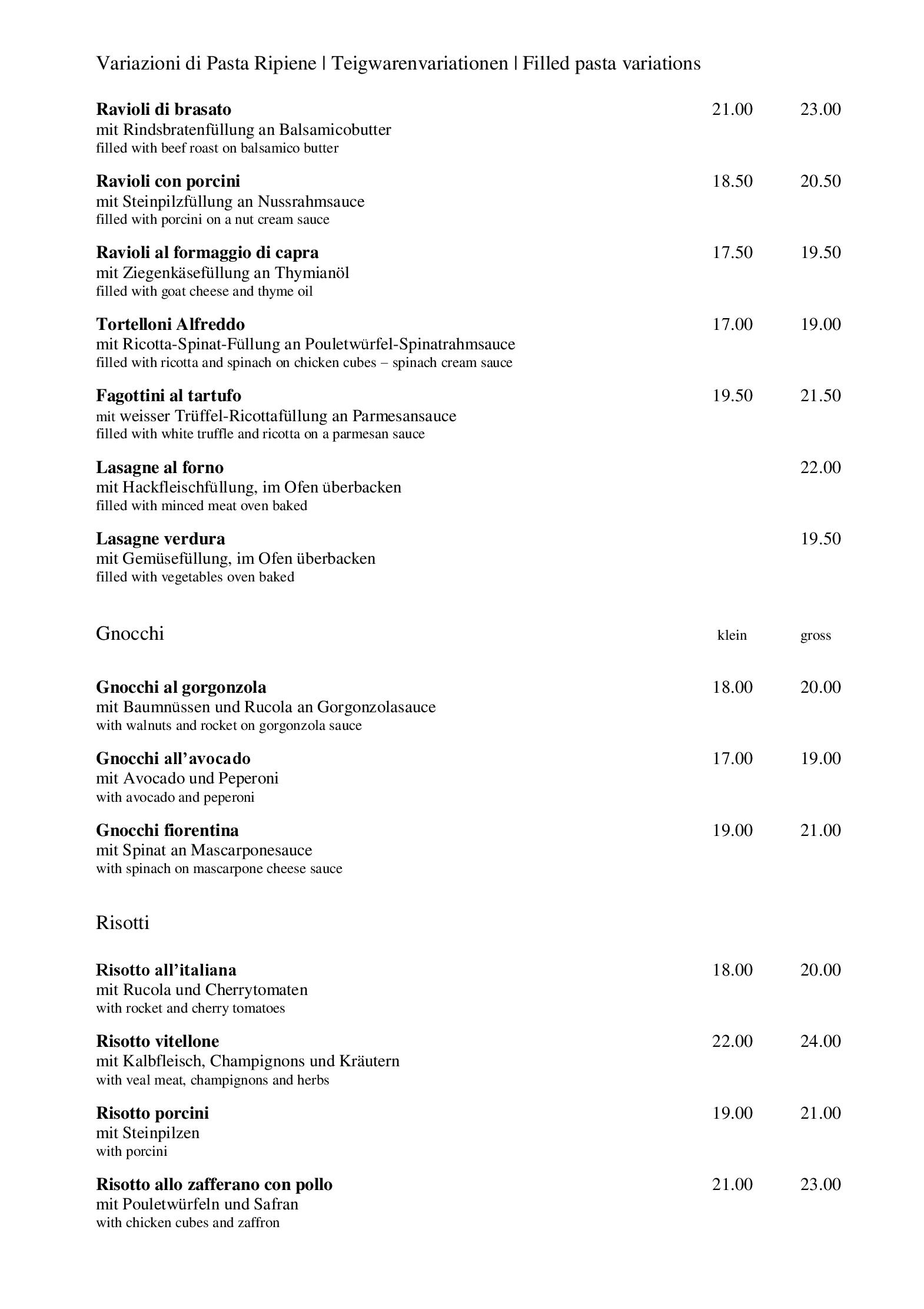 Speisekarte Ristorante Pizzeria 'La Piazza' in Niederuzwil, Seite 3