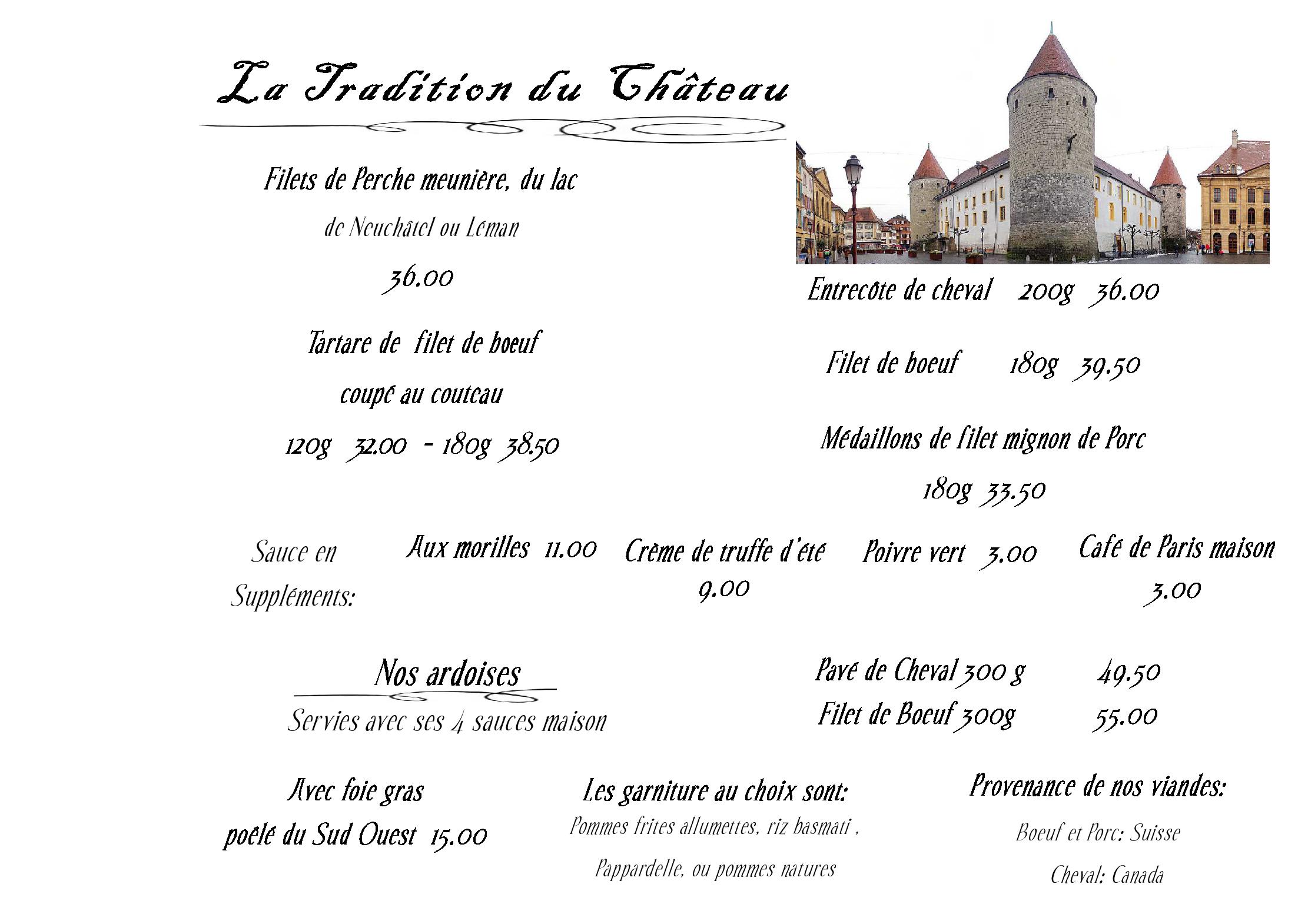 Speisekarte Restaurant du Chateau Yverdon in Yverdon-les-Bains, Seite 9