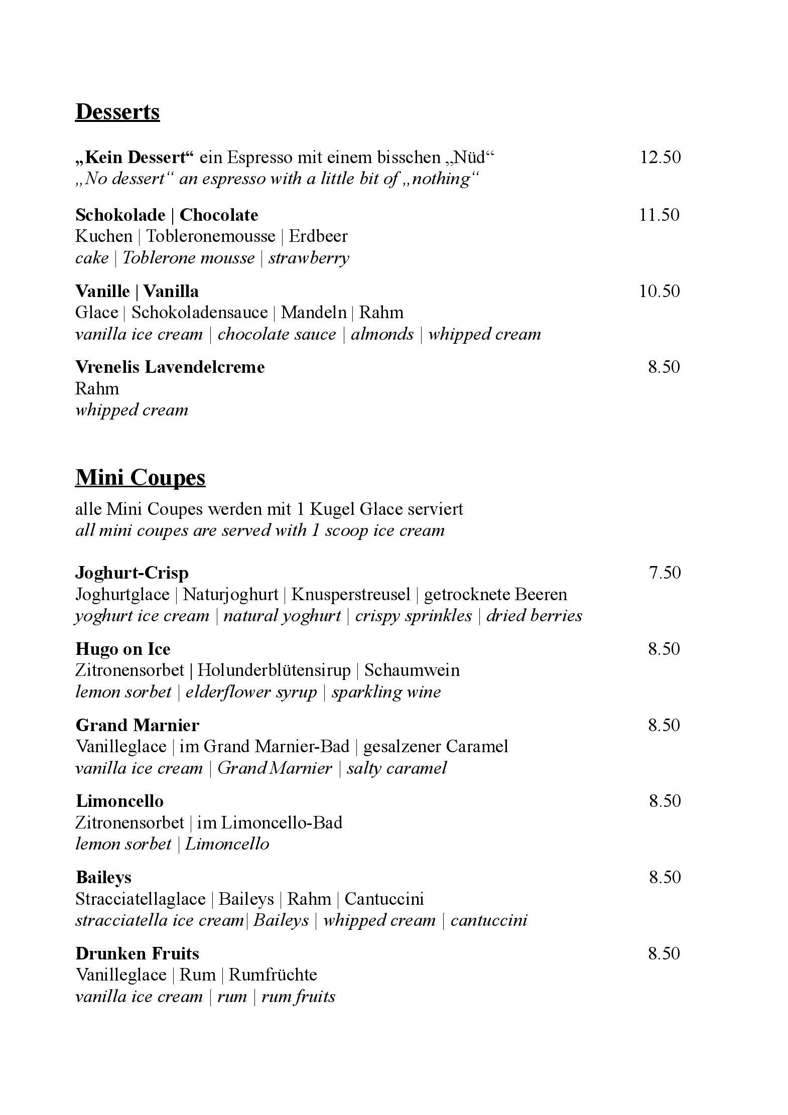 Speisekarte Alpenkräuter Restaurant Bären in Wengen, Seite 2