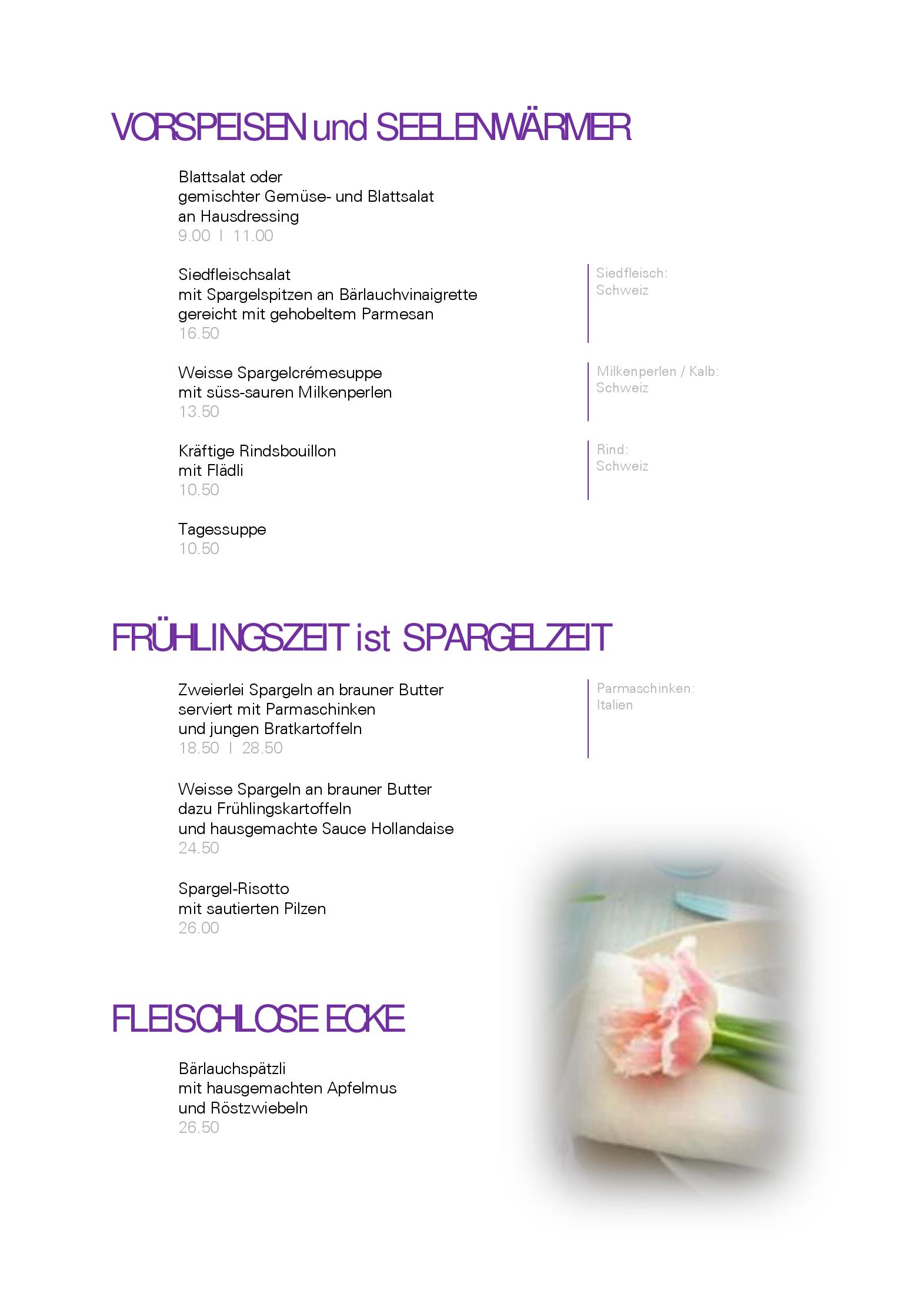 Speisekarte Erststock-Restaurant Hotel Metropol in St. Gallen, Seite 2