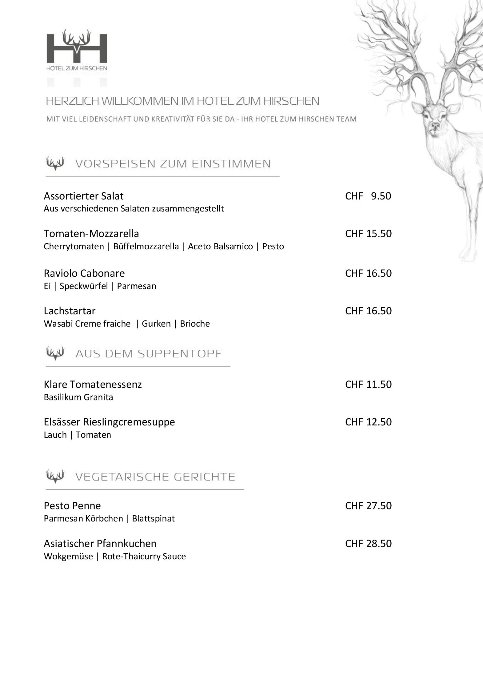 Speisekarte Hotel Zum Hirschen in Schindellegi, Seite 2