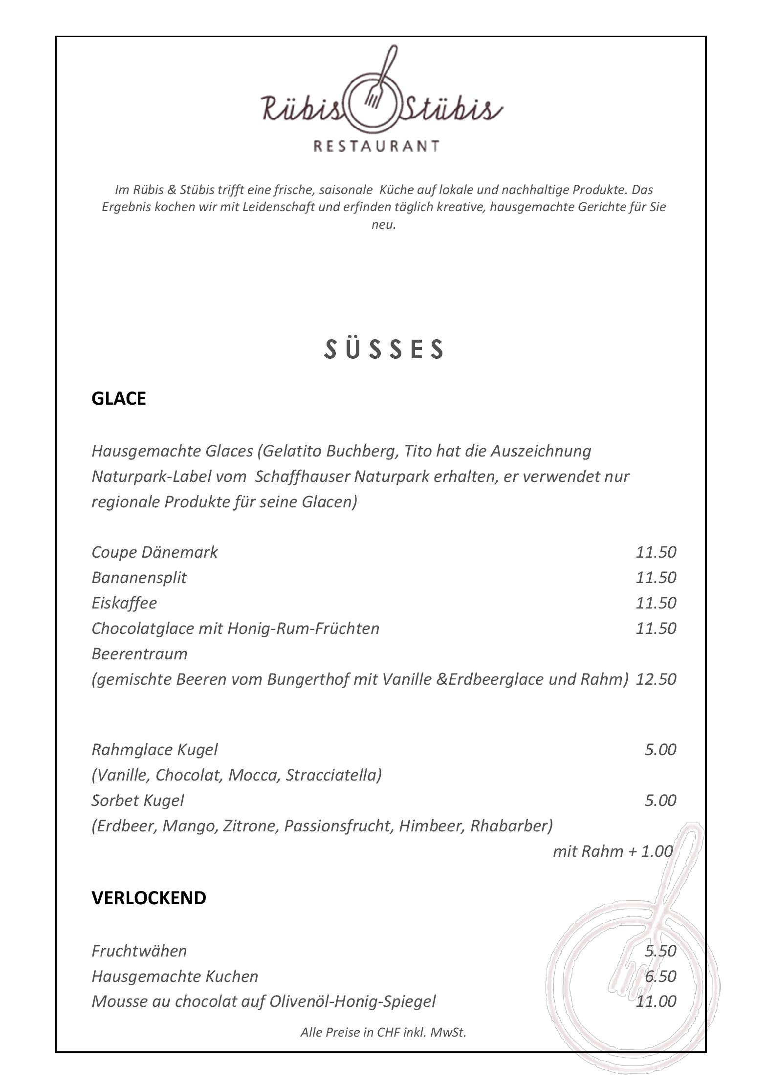 Speisekarte Rübis&Stübis in Flaach, Seite 2