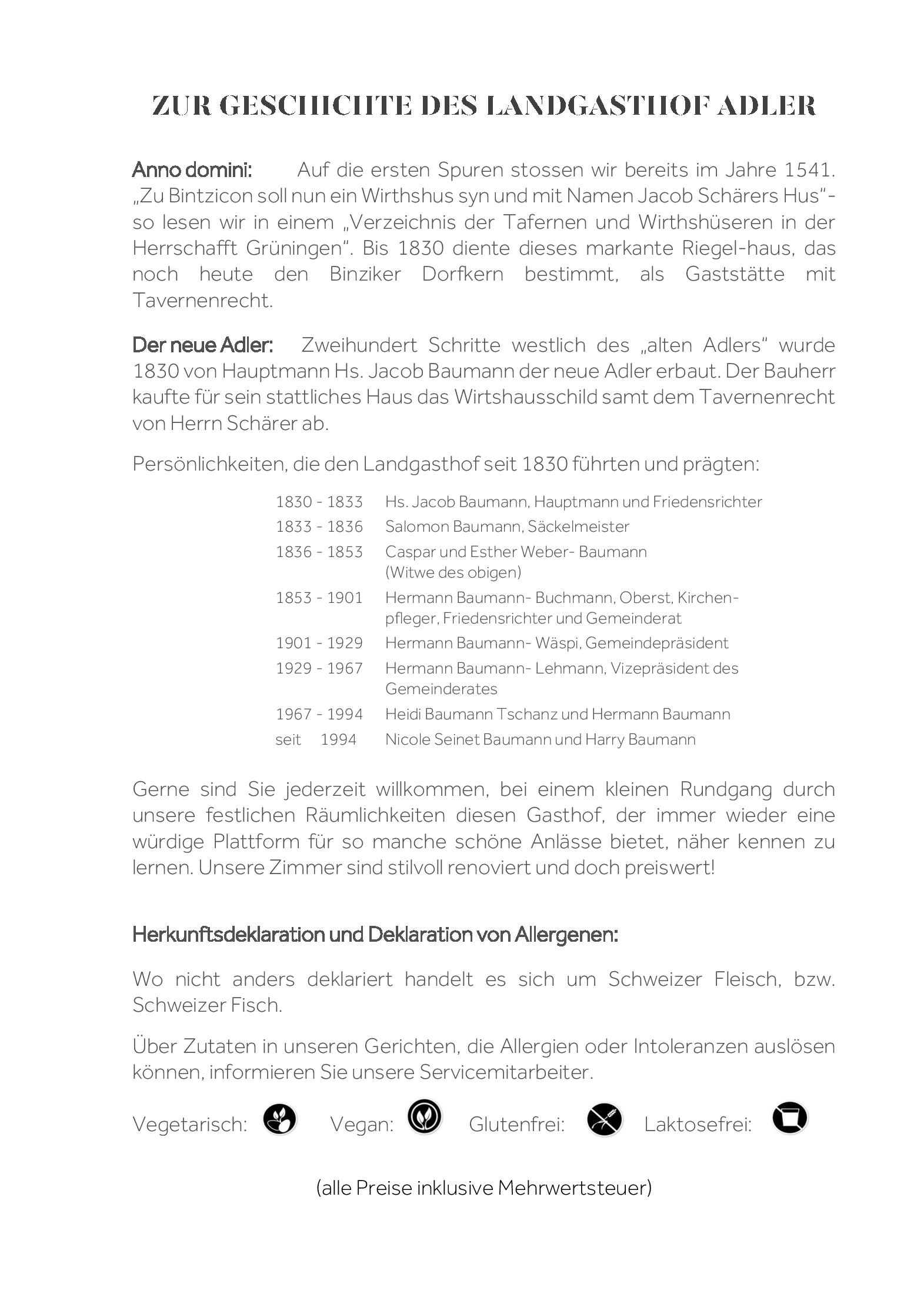 Speisekarte Adler in Grüningen, Seite 1