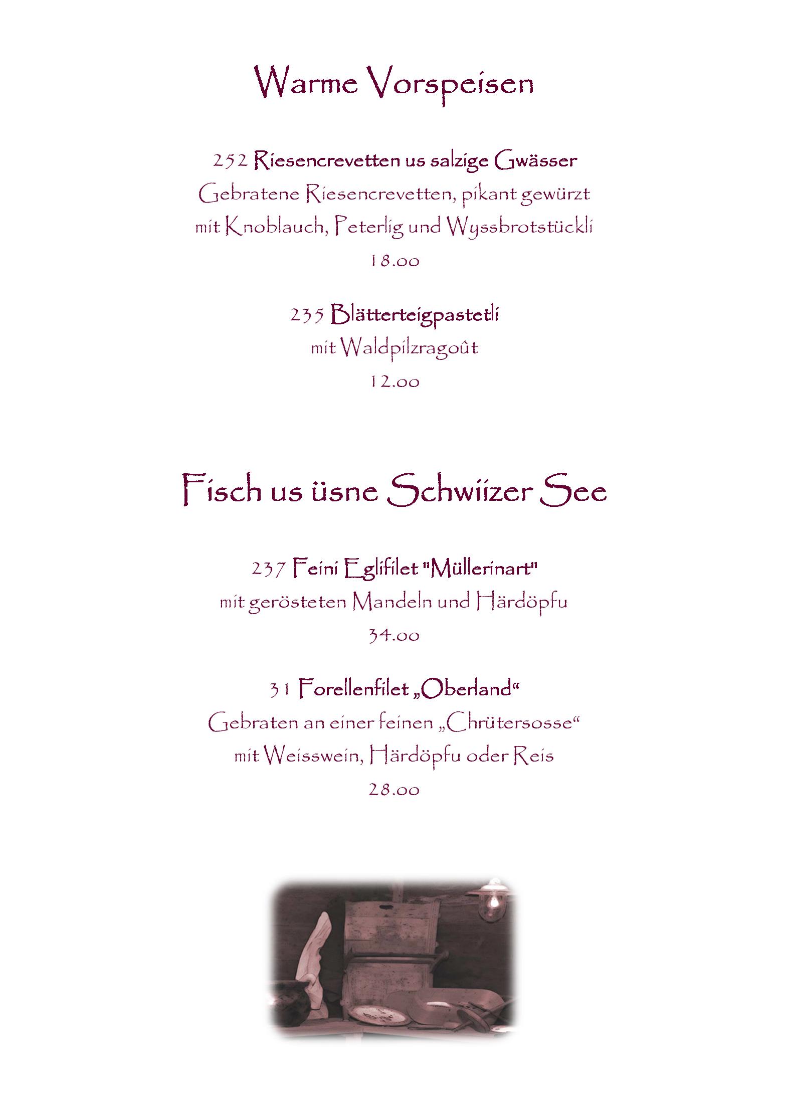 Speisekarte Derbystube in Grindelwald, Seite 3