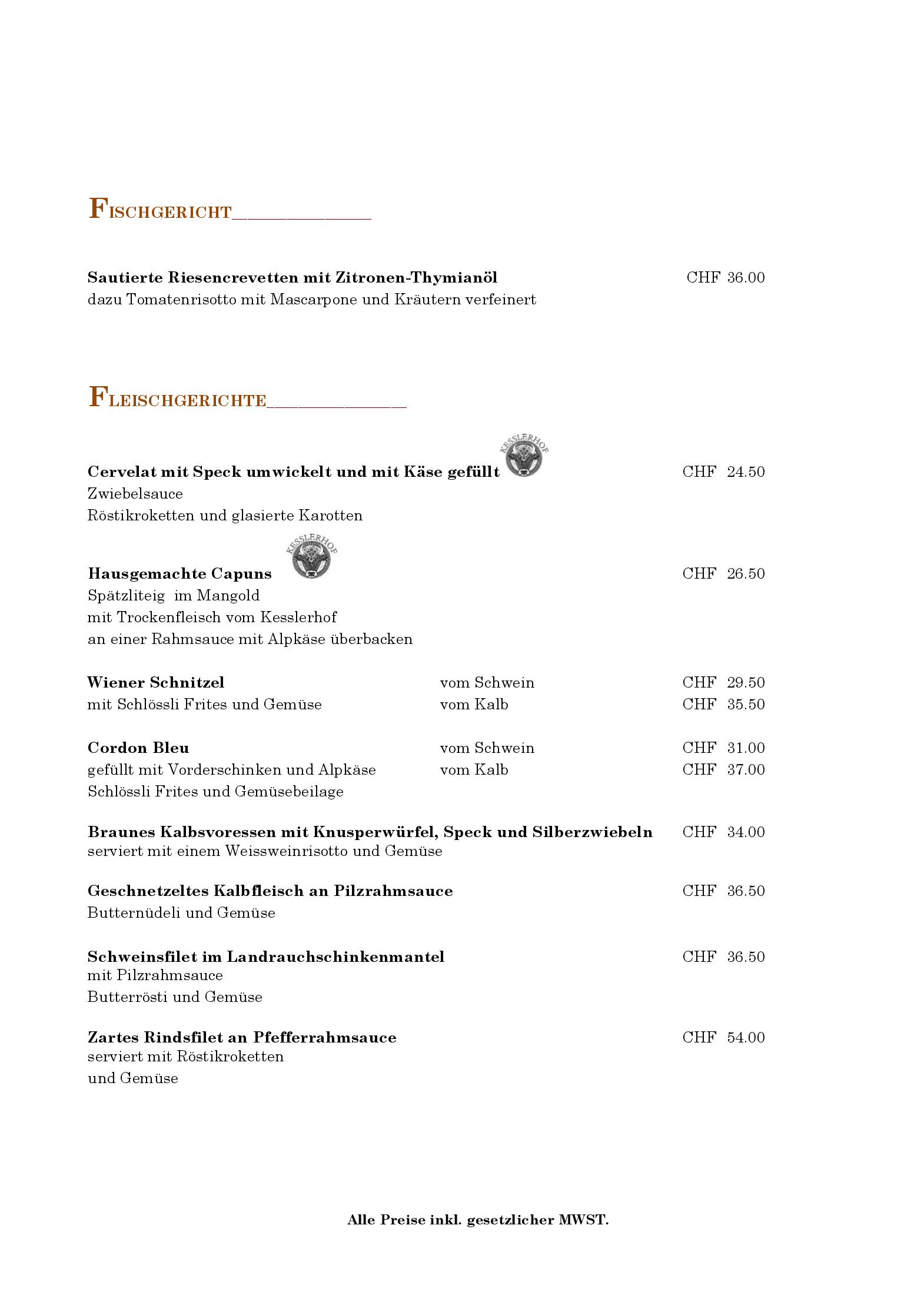 Speisekarte Restaurant Schlossli / Hotel Scesaplana Seewis in Seewis im Prattigau, Seite 4
