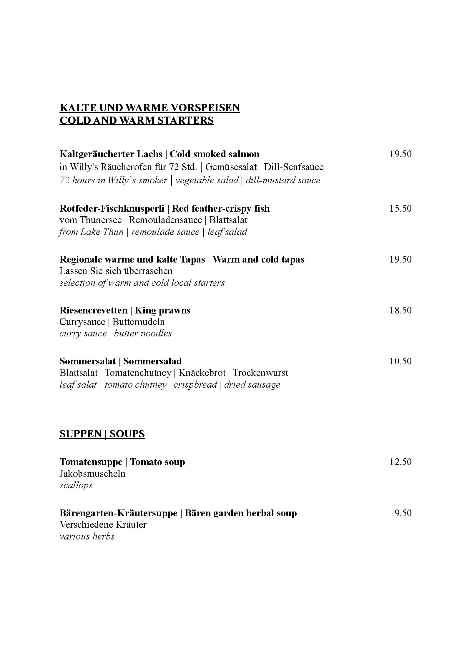 Speisekarte Alpenkräuter Restaurant Bären in Wengen, Seite 4