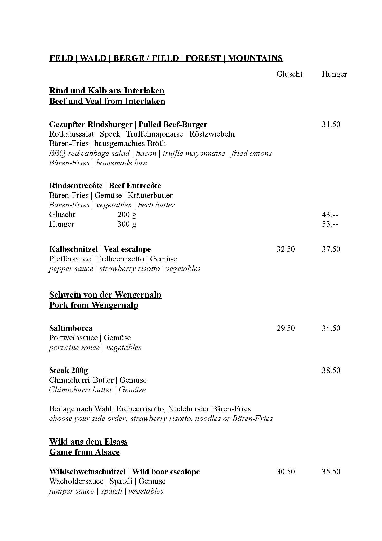 Speisekarte Alpenkräuter Restaurant Bären in Wengen, Seite 5