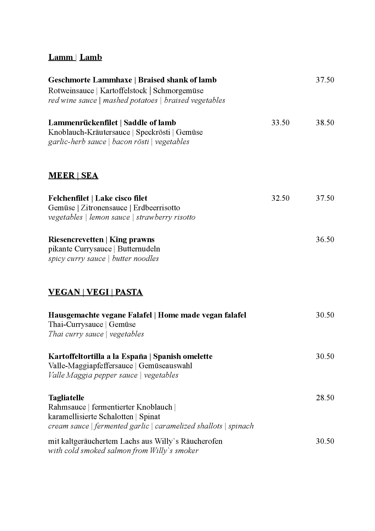 Speisekarte Alpenkräuter Restaurant Bären in Wengen, Seite 6