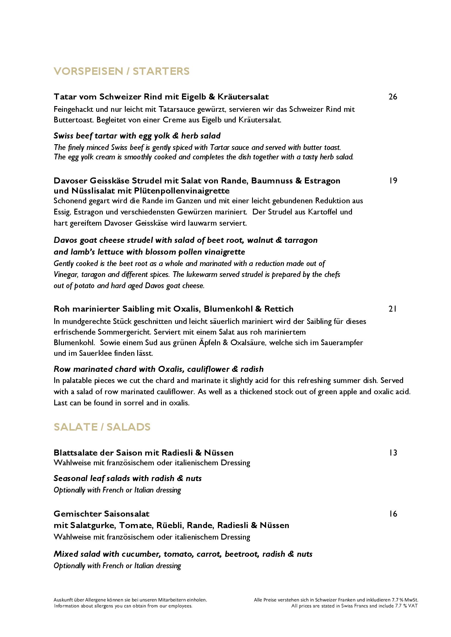 Speisekarte Capricorn InterContinental in Davos-Dorf, Seite 9