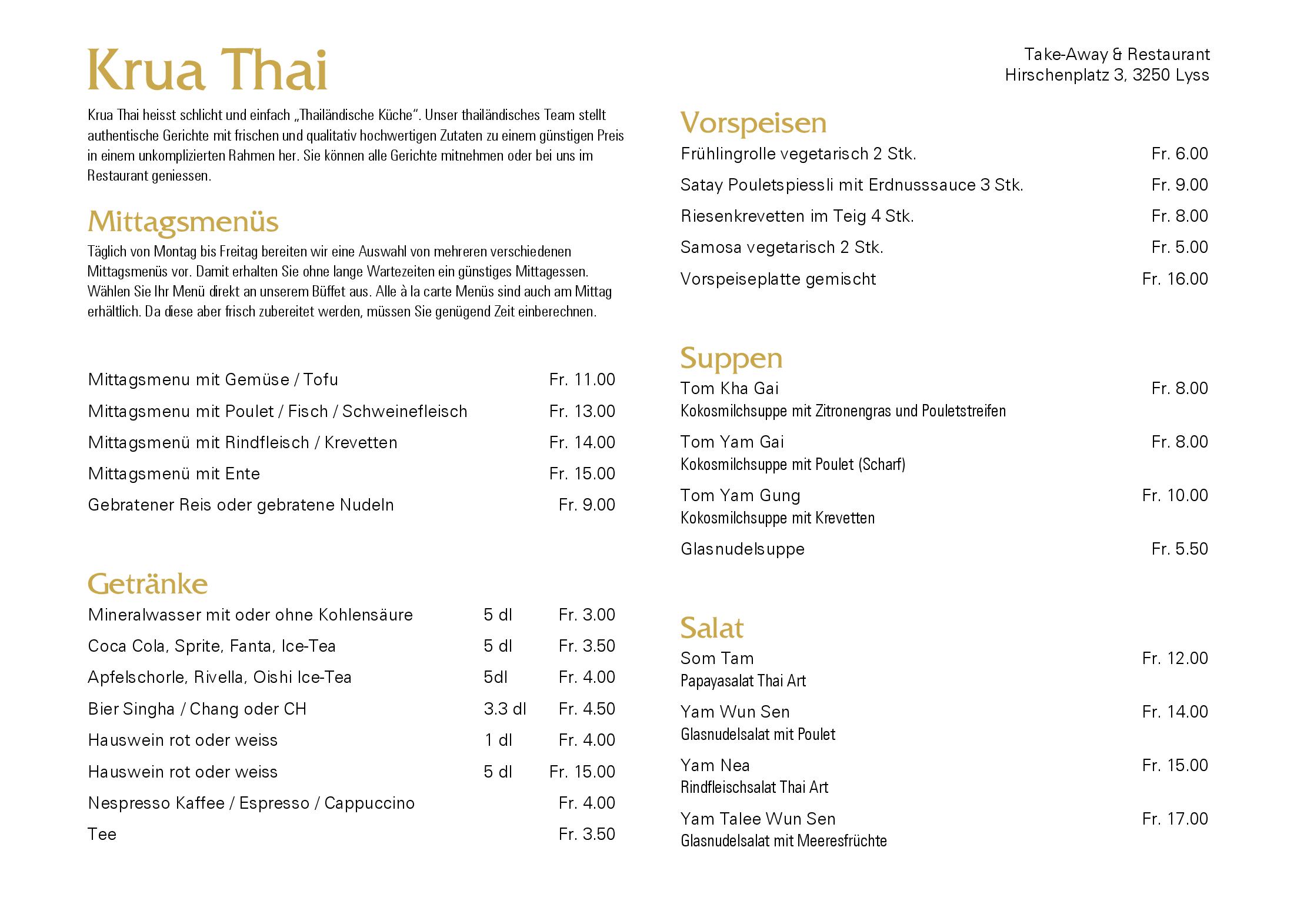 Speisekarte Krua Thai Take-Away & Restaurant in Lyss, Seite 2