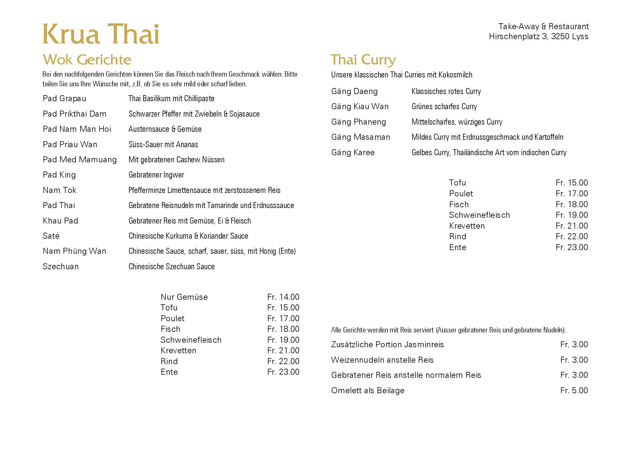 Speisekarte Krua Thai Take-Away & Restaurant in Lyss, Seite 1