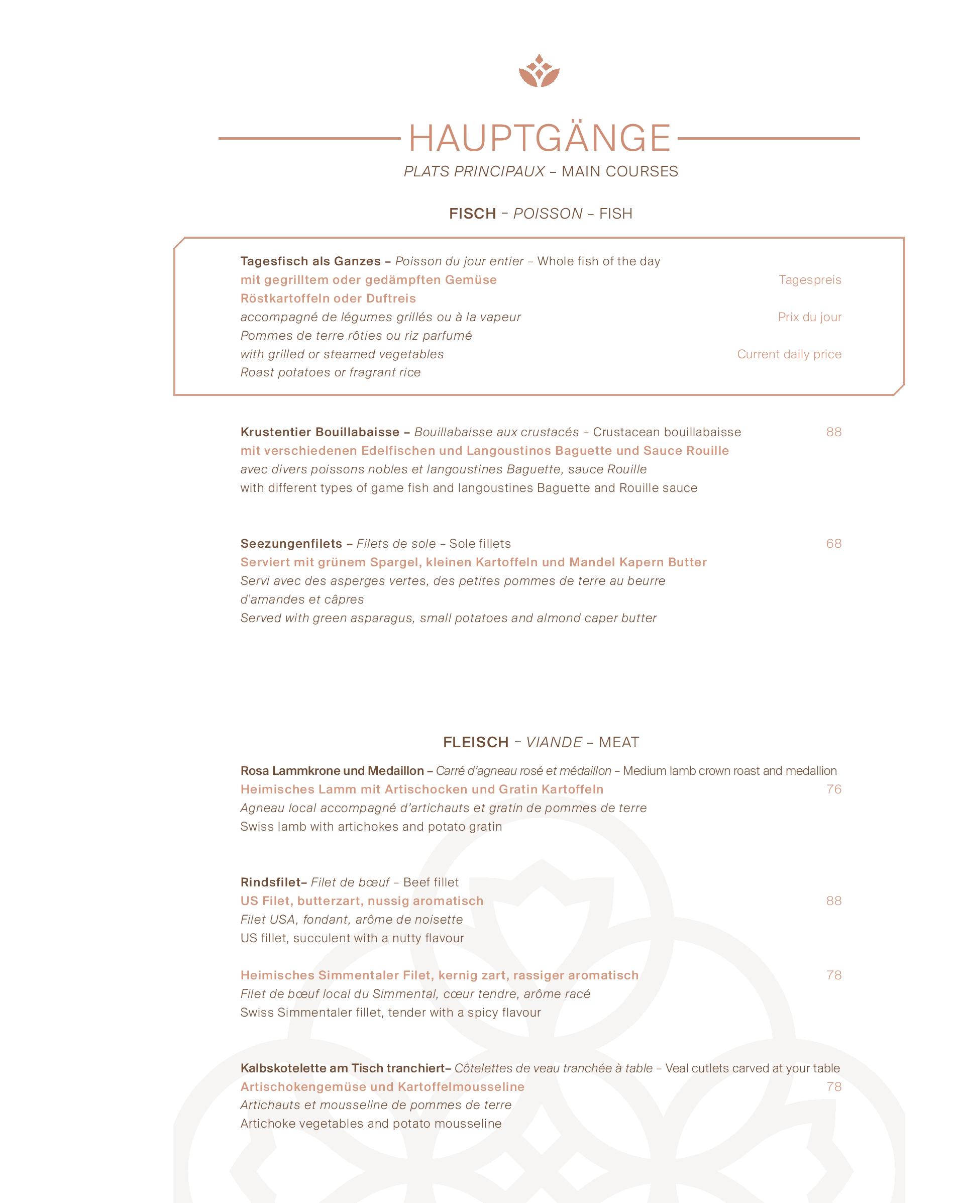 Speisekarte Restaurant Sommet - The Alpina Gstaad in Gstaad, Seite 1