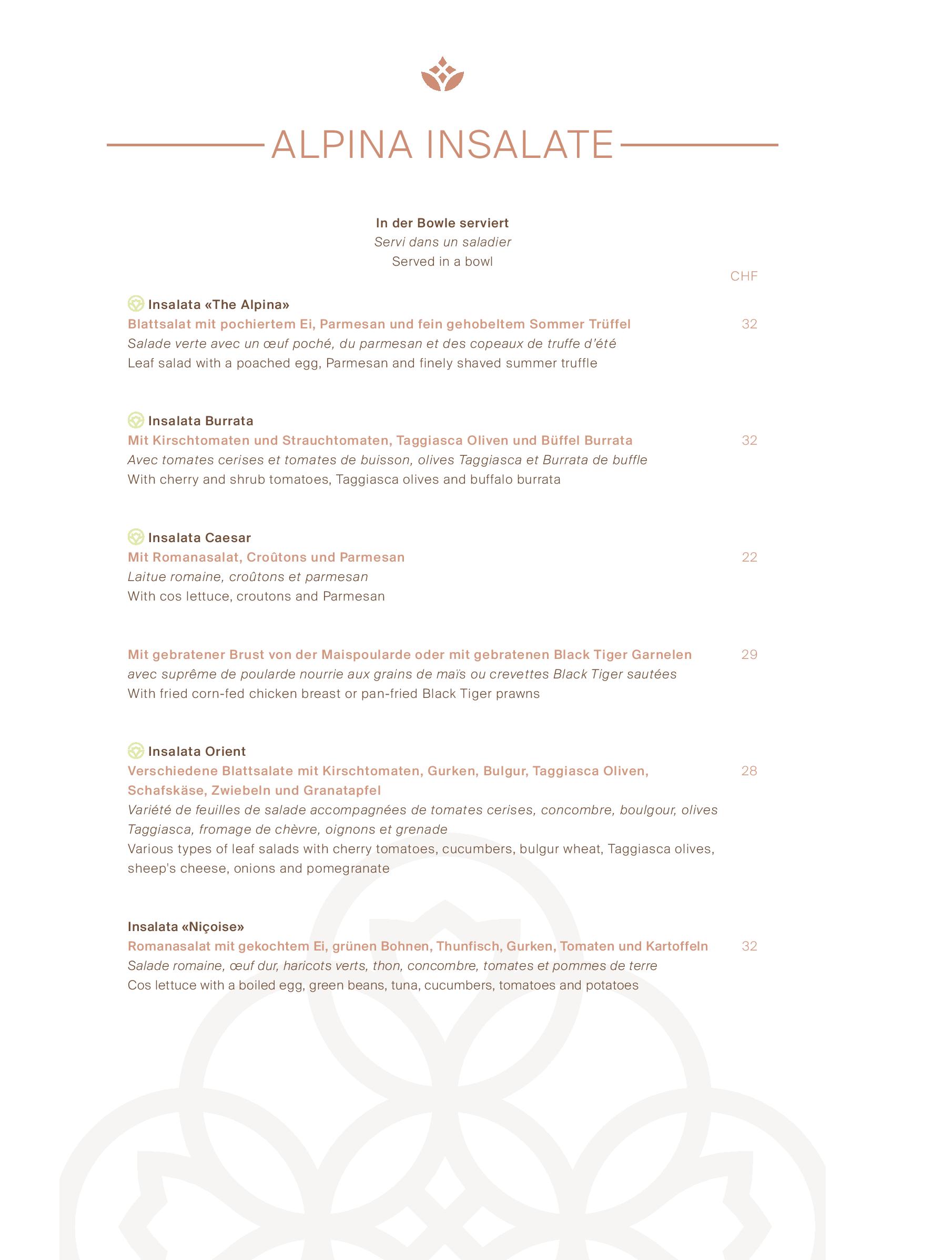 Speisekarte The Alpina Lounge & Bar in Gstaad, Seite 1