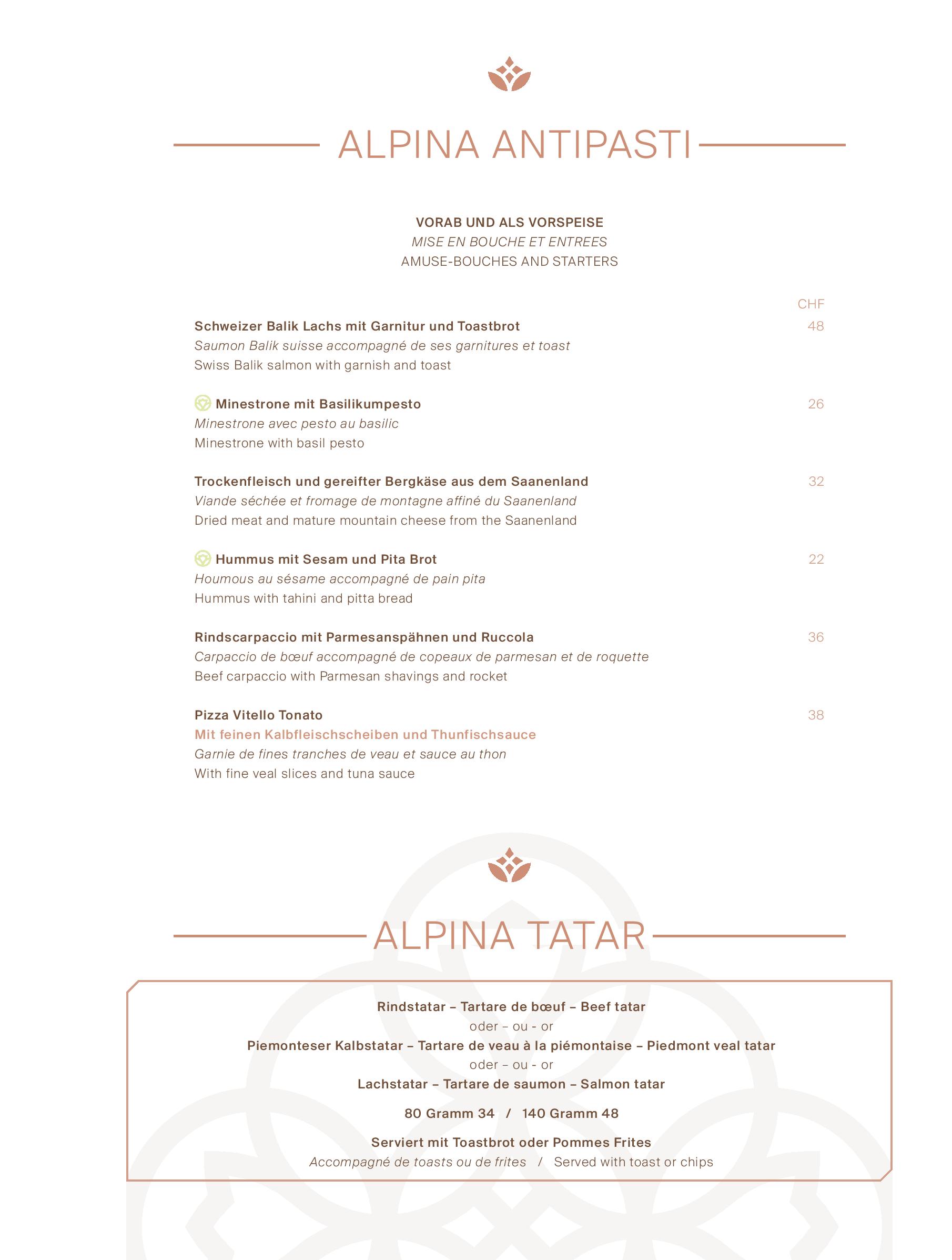 Speisekarte The Alpina Lounge & Bar in Gstaad, Seite 6