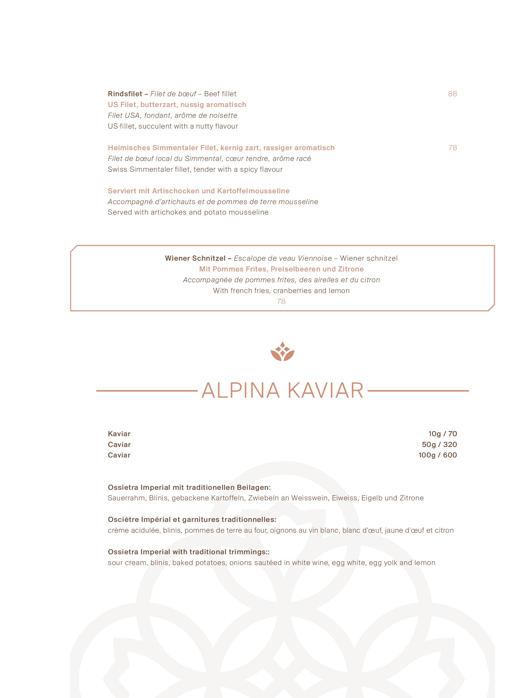 Speisekarte The Alpina Lounge & Bar in Gstaad, Seite 9