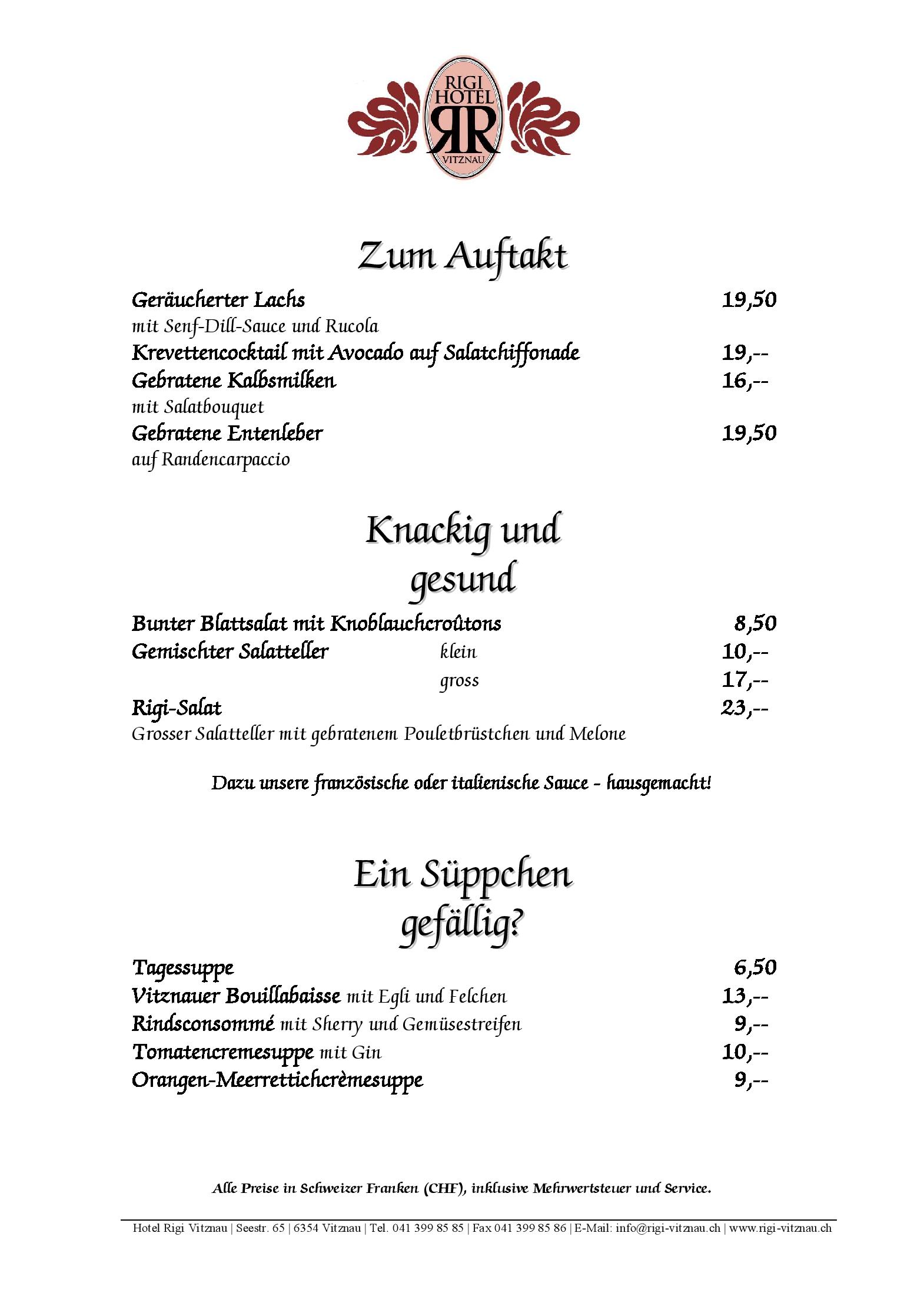 Speisekarte Restaurant Hotel Rigi in Vitznau, Seite 3
