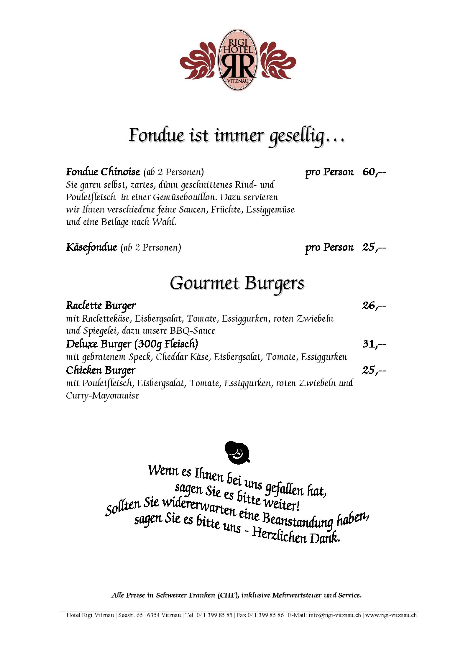 Speisekarte Restaurant Hotel Rigi in Vitznau, Seite 4