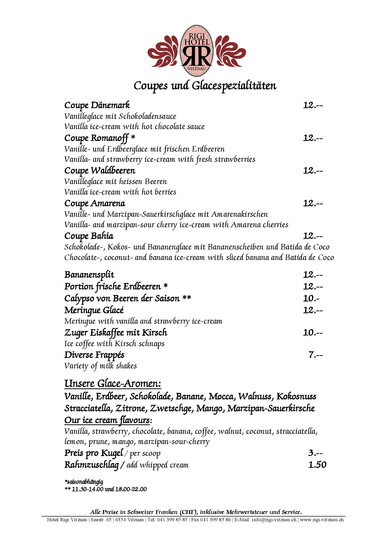 Speisekarte Restaurant Hotel Rigi in Vitznau, Seite 6
