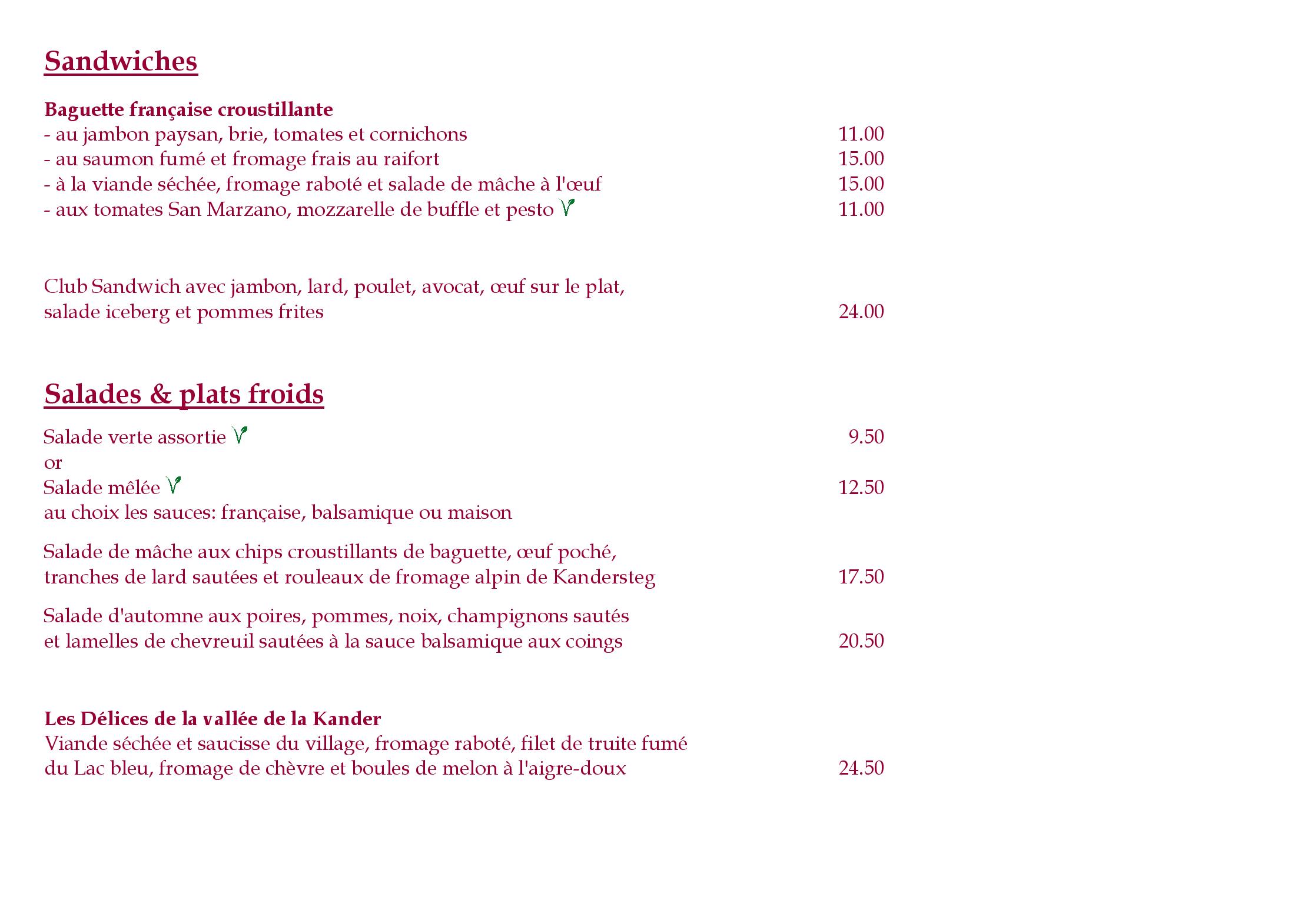 Speisekarte Restaurant Victoria Ritter in Kandersteg, Seite 18