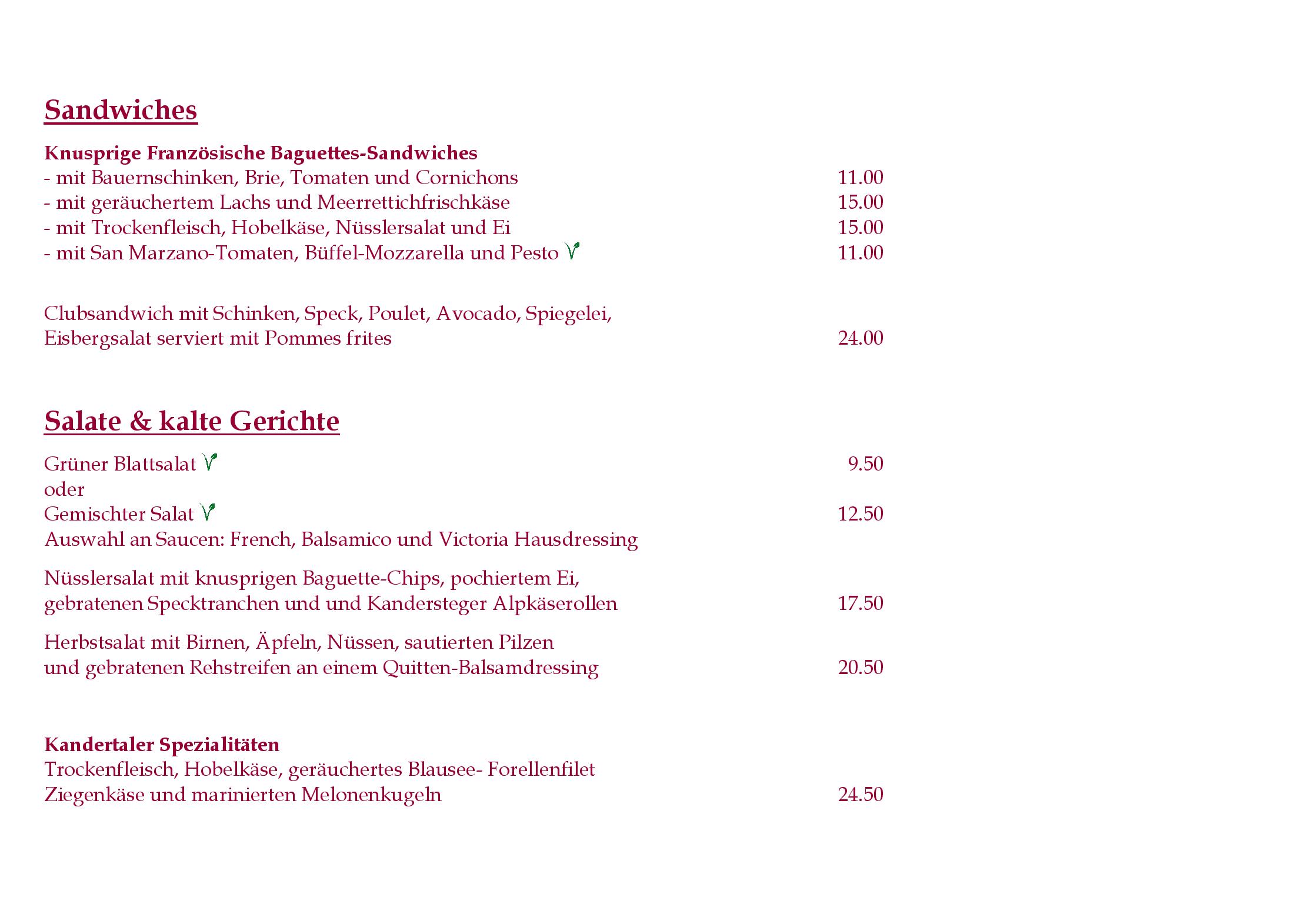 Speisekarte Restaurant Victoria Ritter in Kandersteg, Seite 4