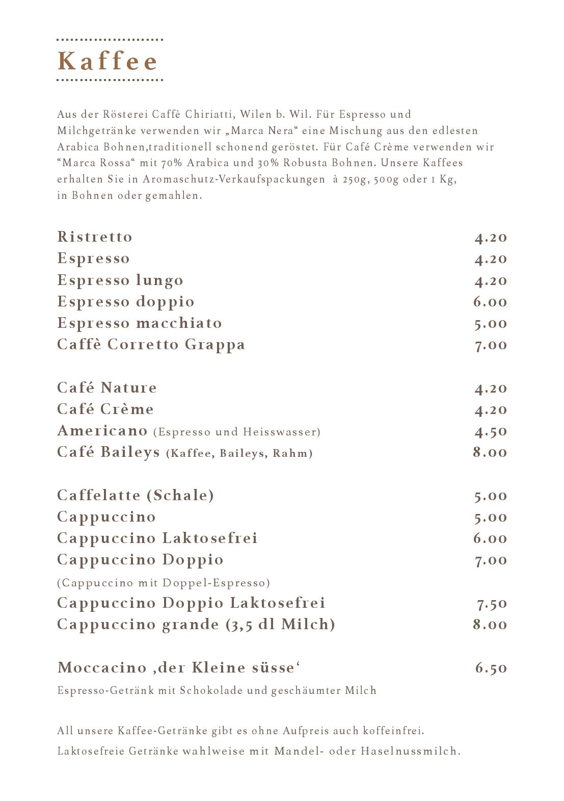 Speisekarte Cafe Bar La Moka in Wil, Seite 24