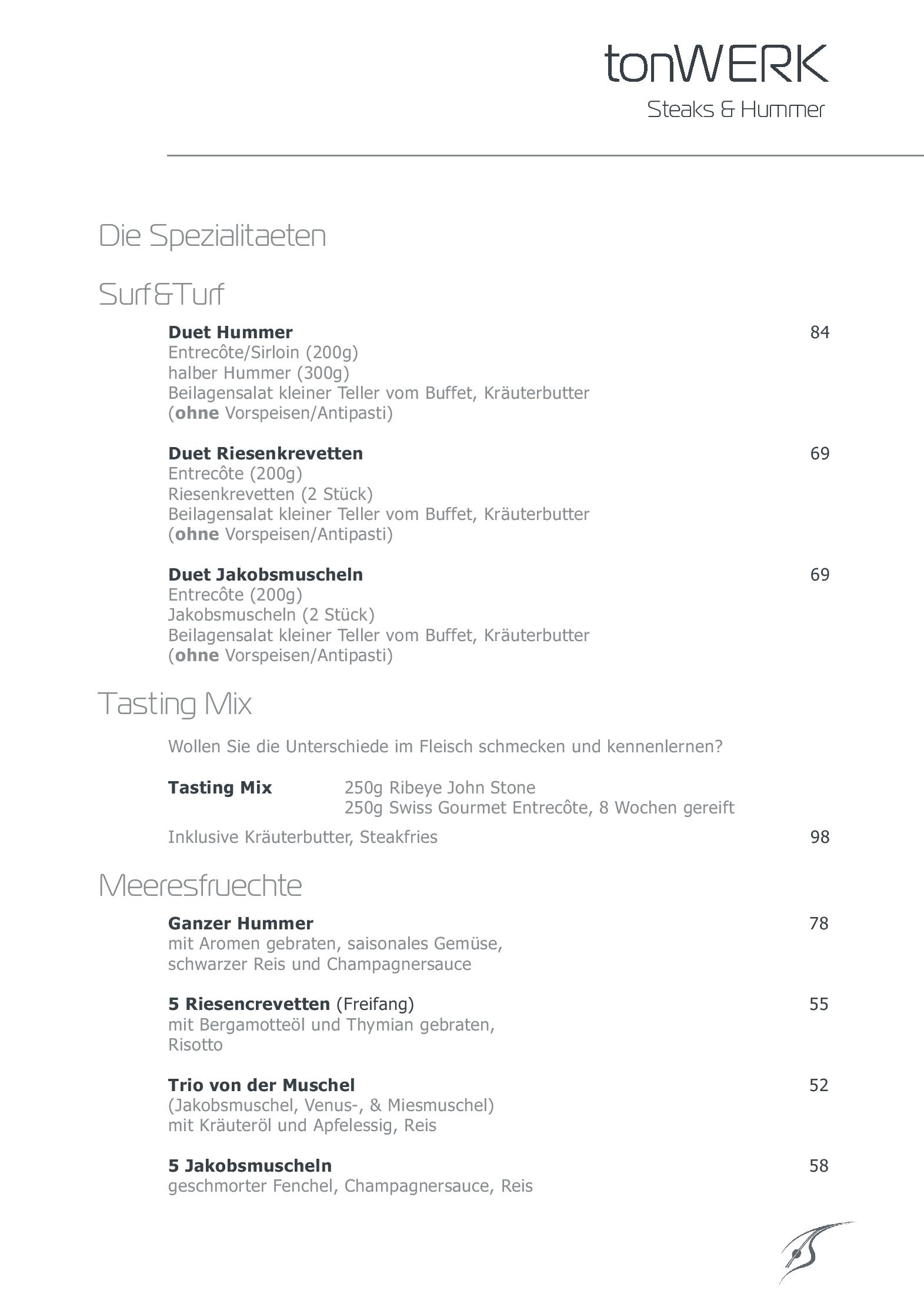 Speisekarte speiseKAMMER - Front Cooking Restaurant  in Zürich, Seite 7