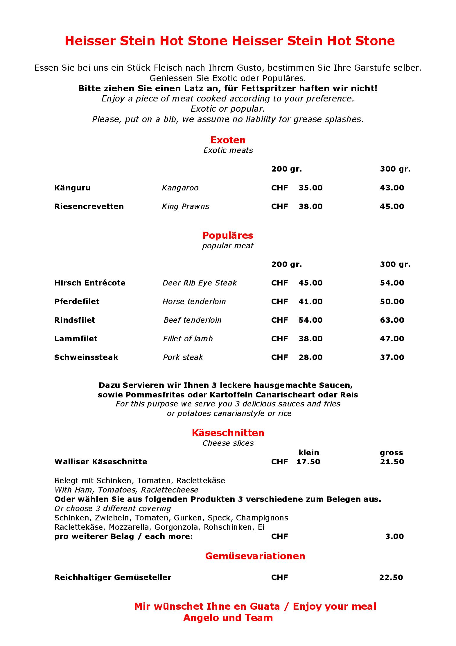 Speisekarte Bar Bistro Angelo in Davos, Seite 2