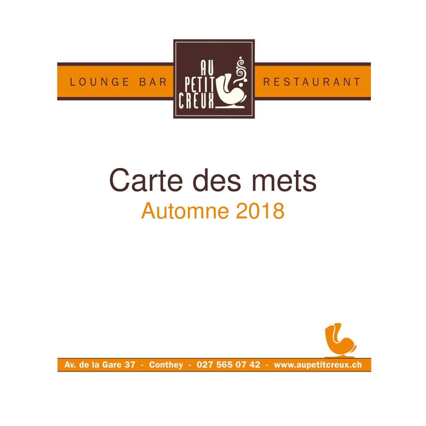 Speisekarte Au Petit Creux in Conthey, Seite 1