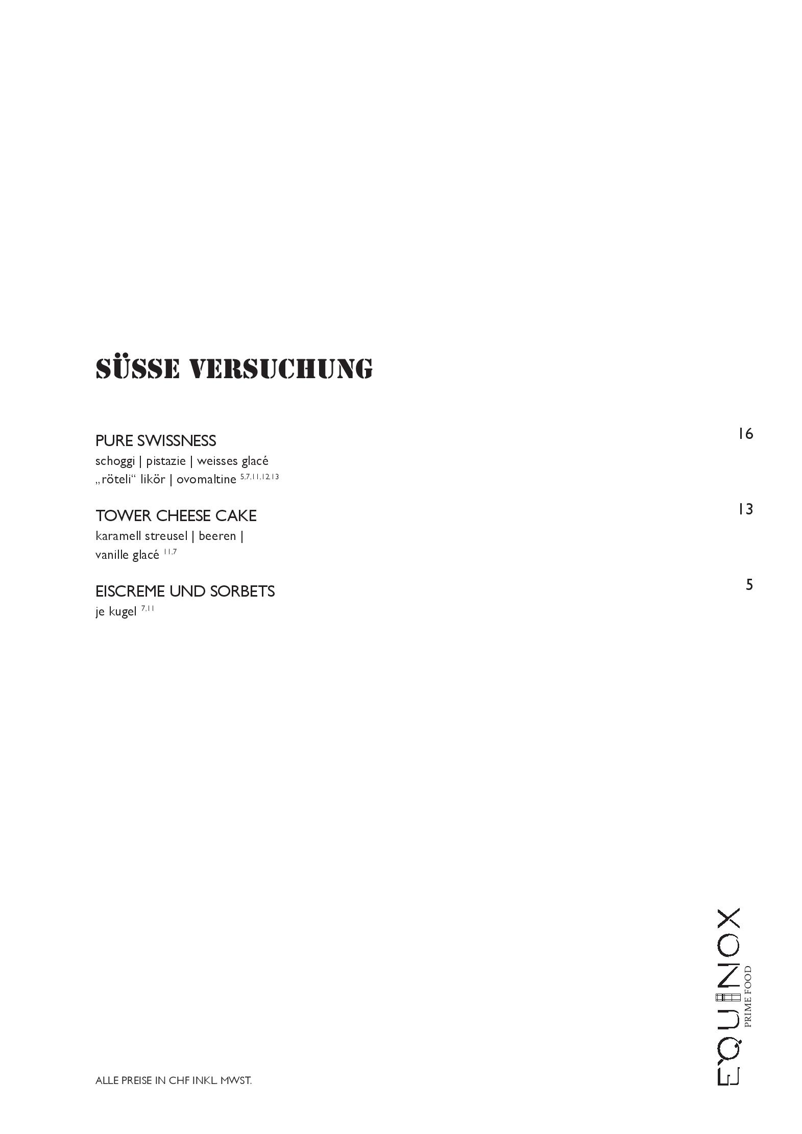 Speisekarte Equinox Prime Food in Zürich, Seite 7
