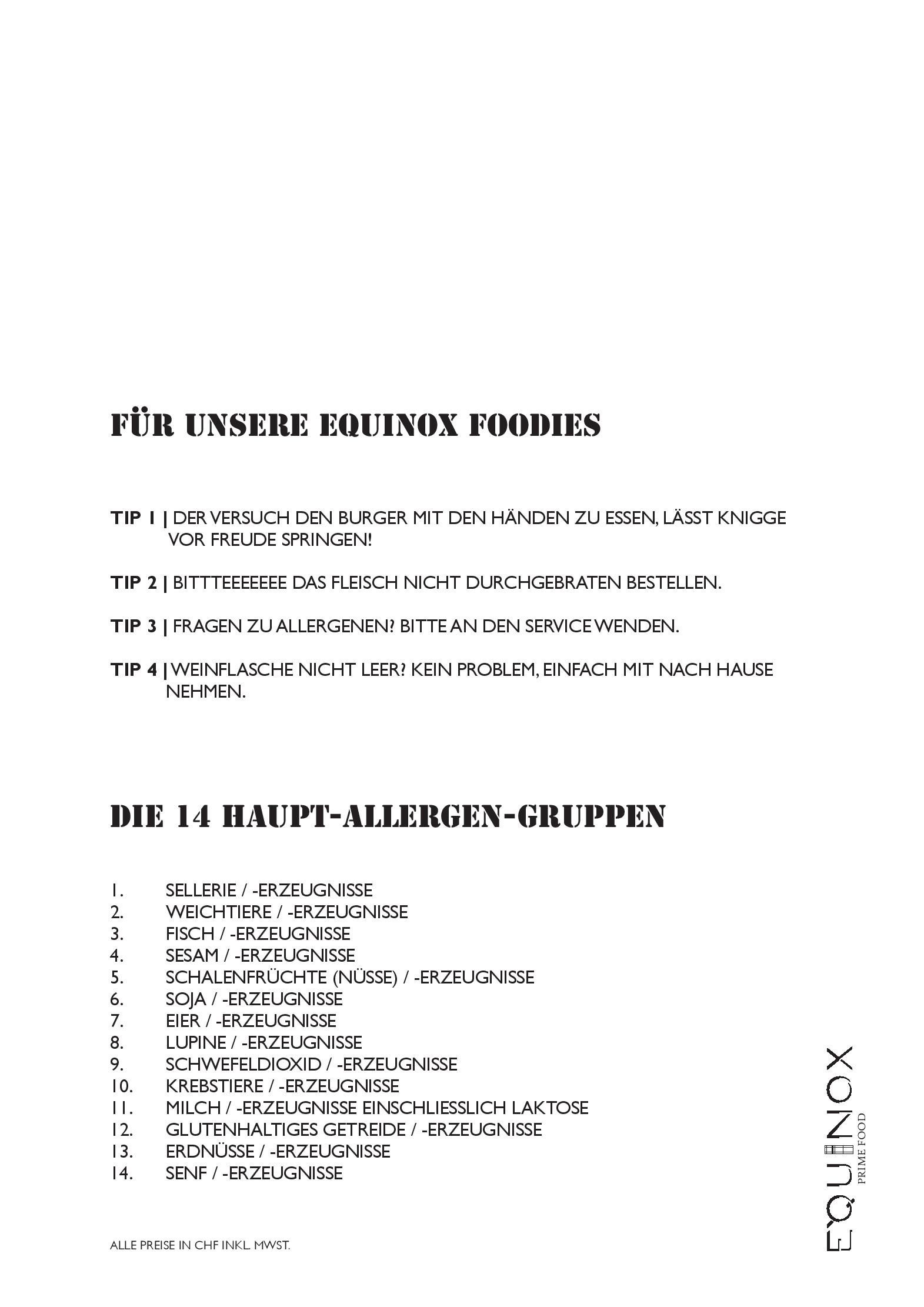 Speisekarte Equinox Prime Food in Zürich, Seite 8