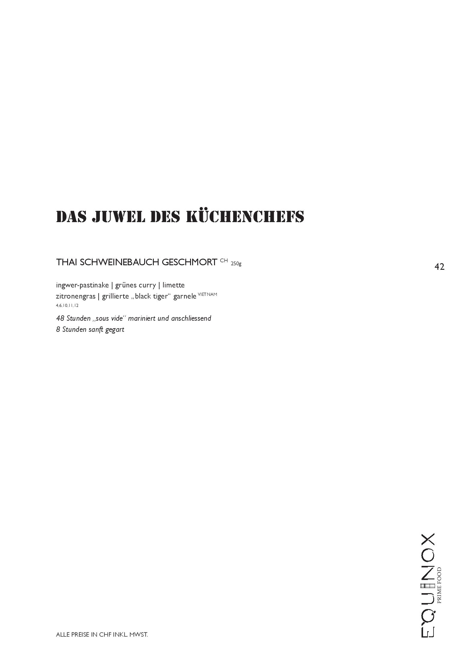Speisekarte Equinox Prime Food in Zürich, Seite 13
