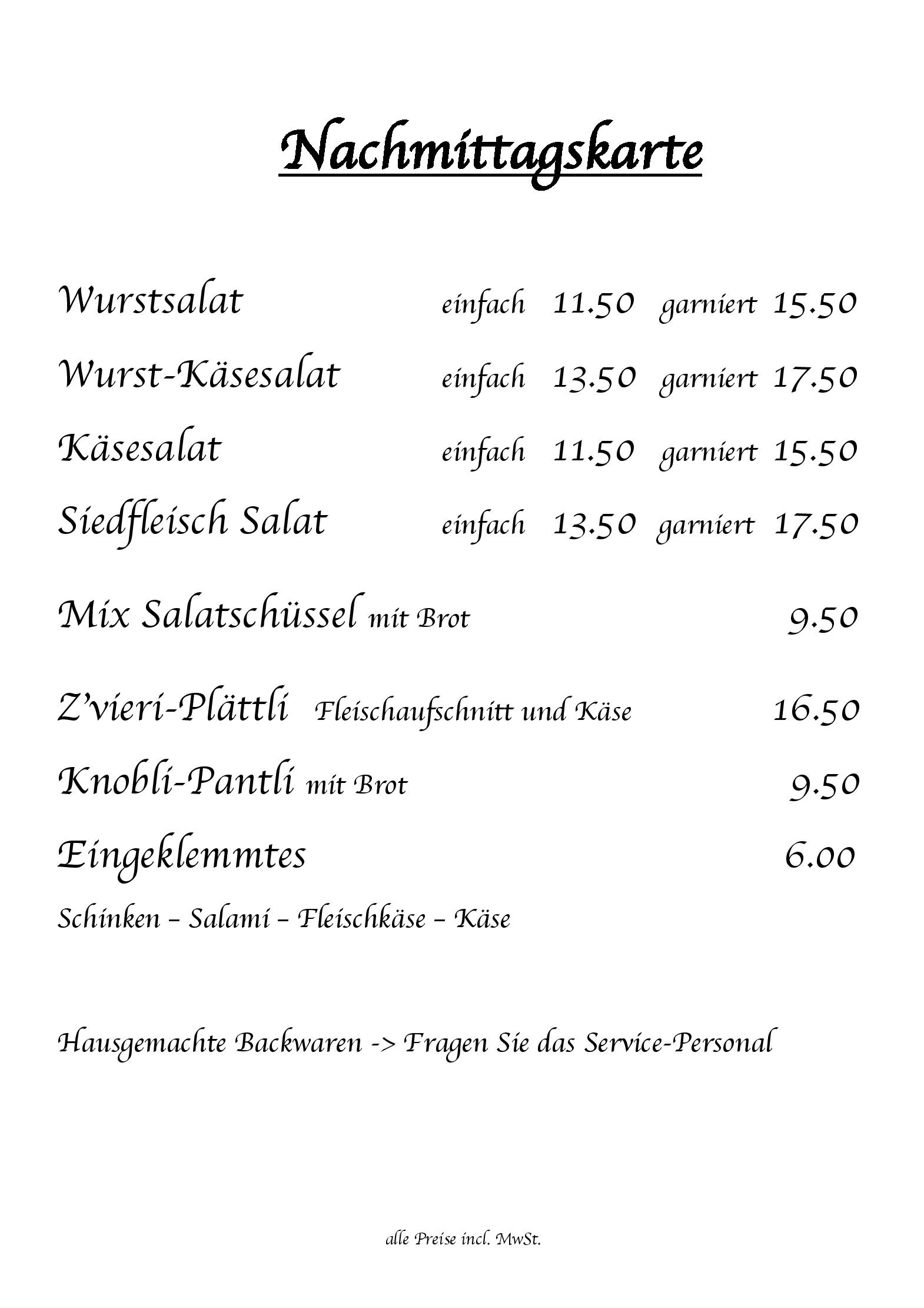 Speisekarte Restaurant Traube St.Gallen in St.Gallen, Seite 7