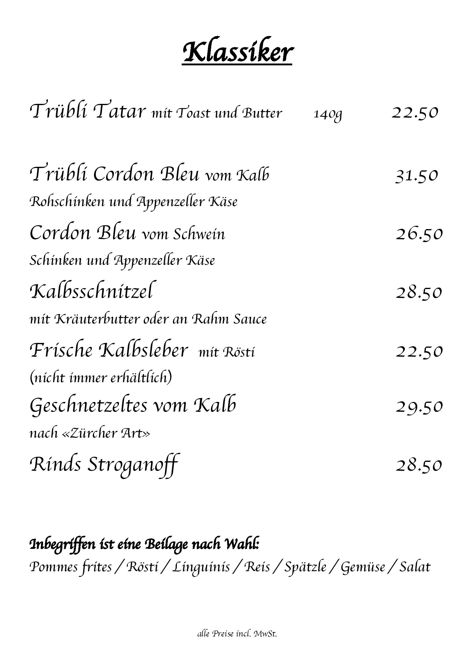 Speisekarte Restaurant Traube St.Gallen in St.Gallen, Seite 5