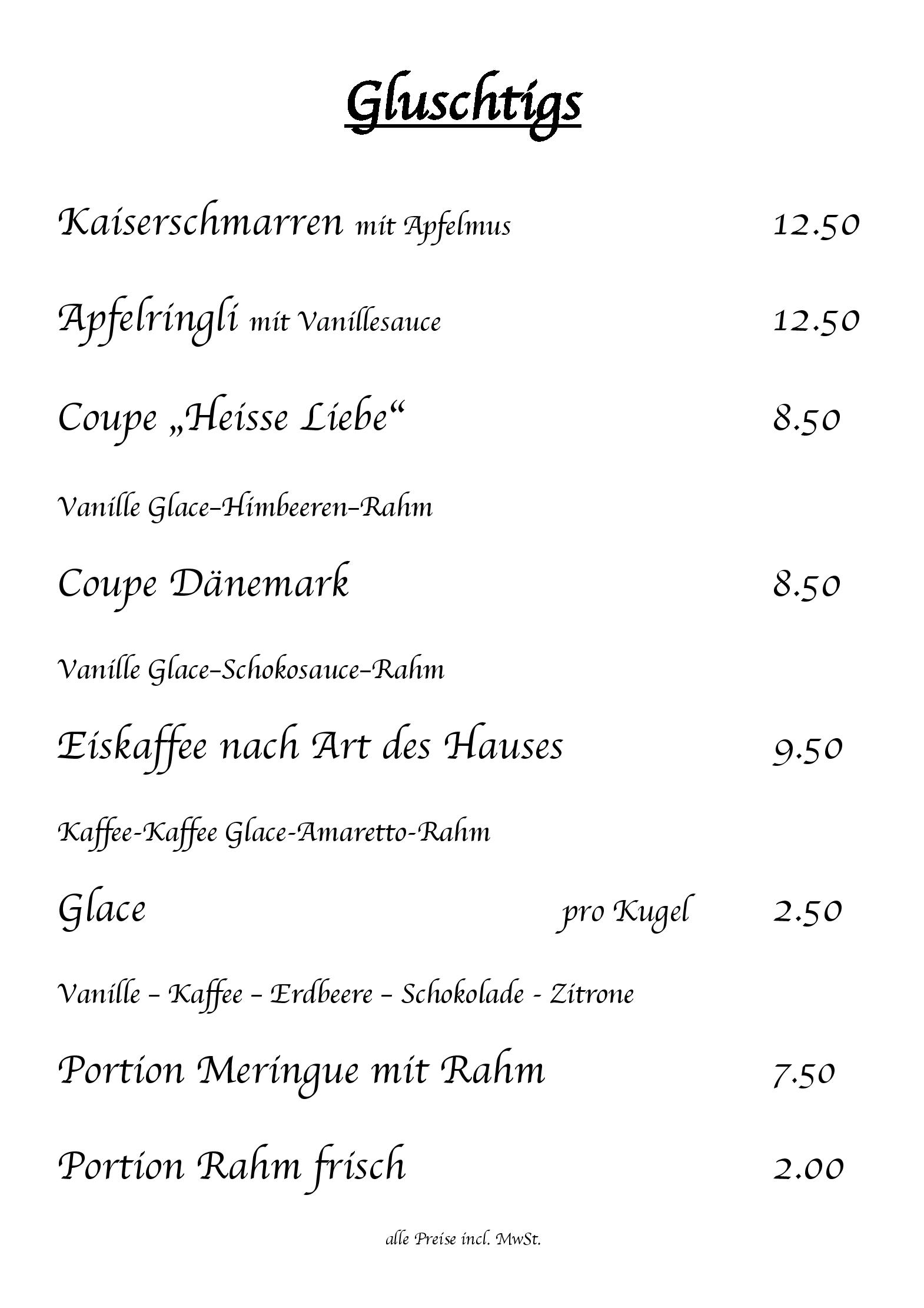 Speisekarte Restaurant Traube St.Gallen in St.Gallen, Seite 1