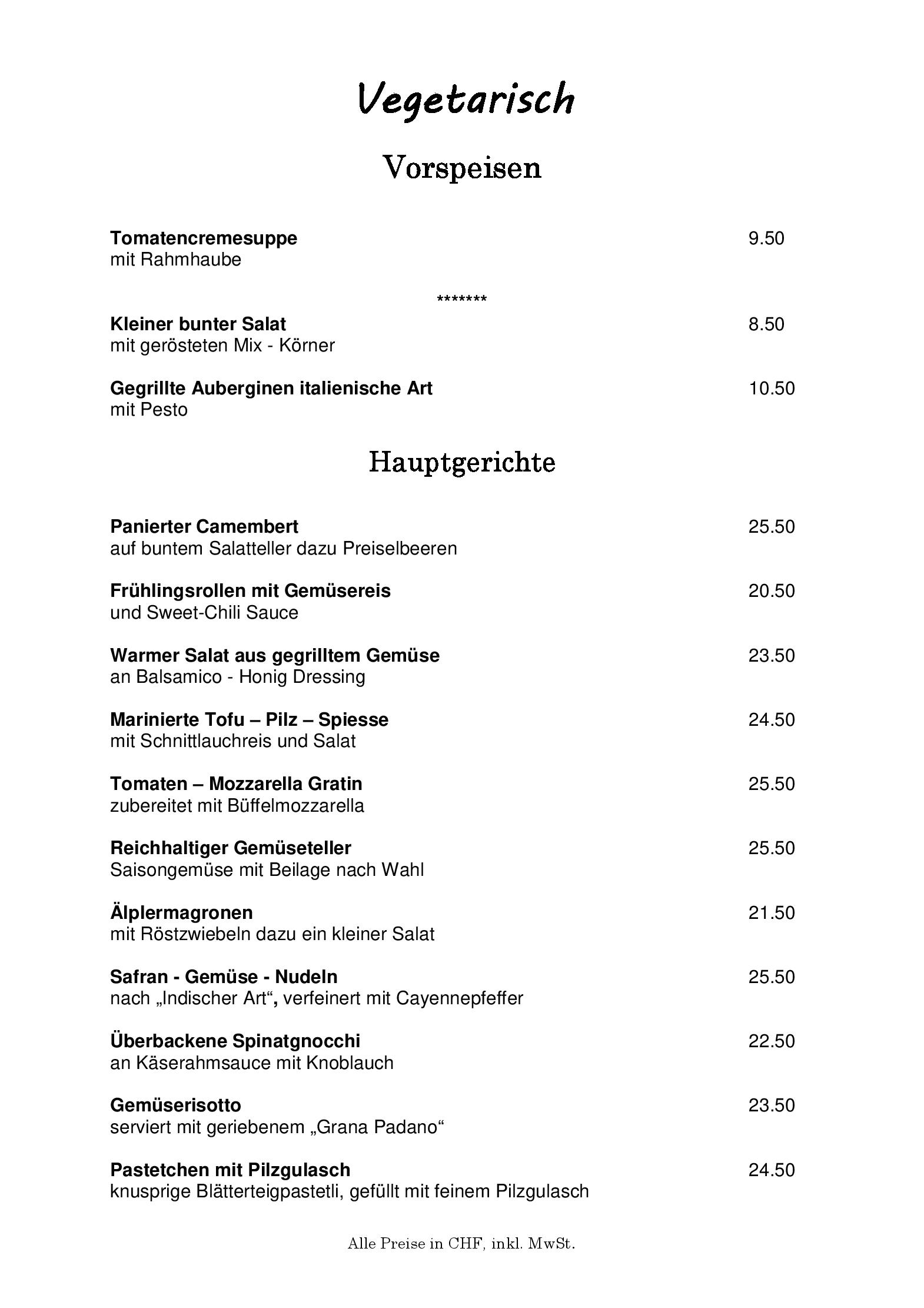 Speisekarte Restaurant Sonne in Auslikon, Seite 8
