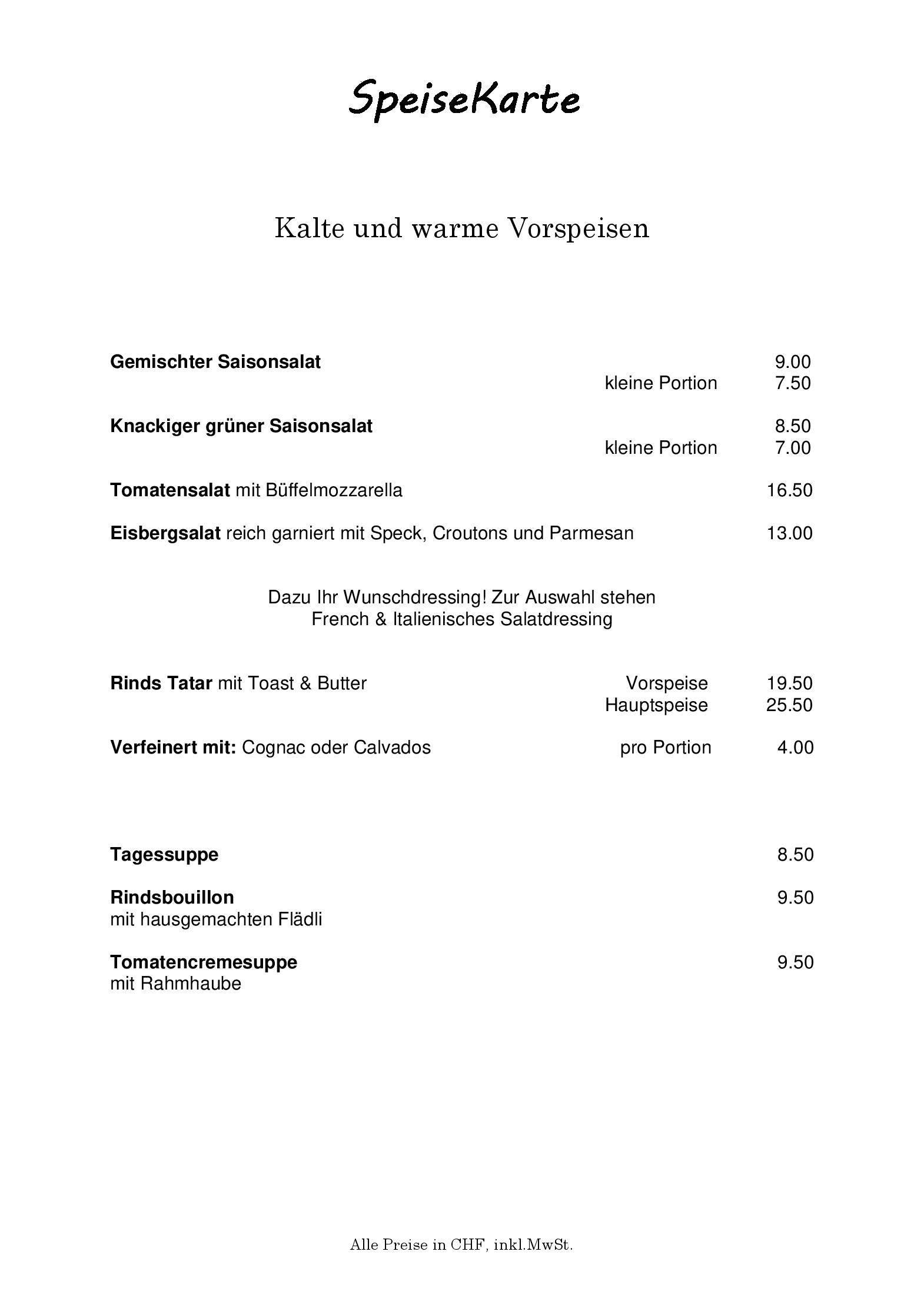 Speisekarte Restaurant Sonne in Auslikon, Seite 4