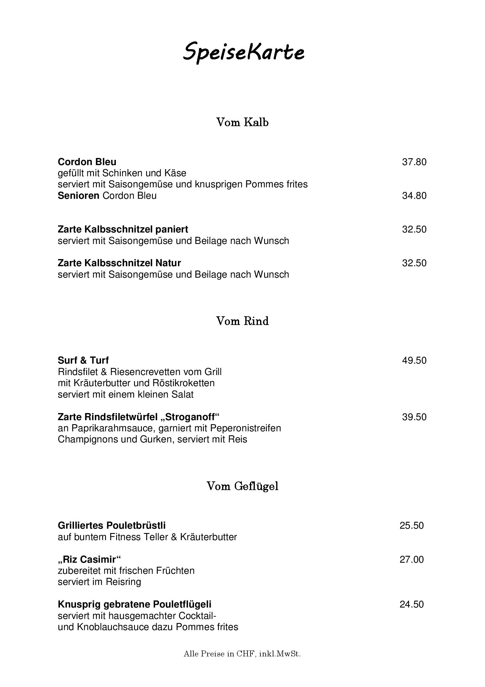 Speisekarte Restaurant Sonne in Auslikon, Seite 7