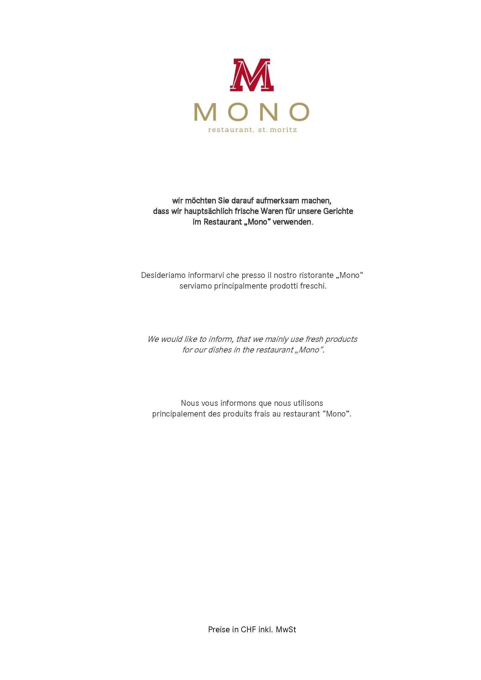 Speisekarte Mono Restaurant in St. Moritz, Seite 12