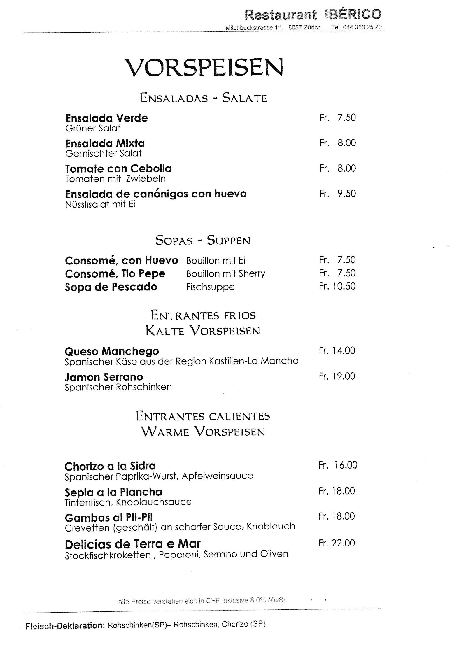 Speisekarte Restaurant Iberico in Zürich, Seite 5